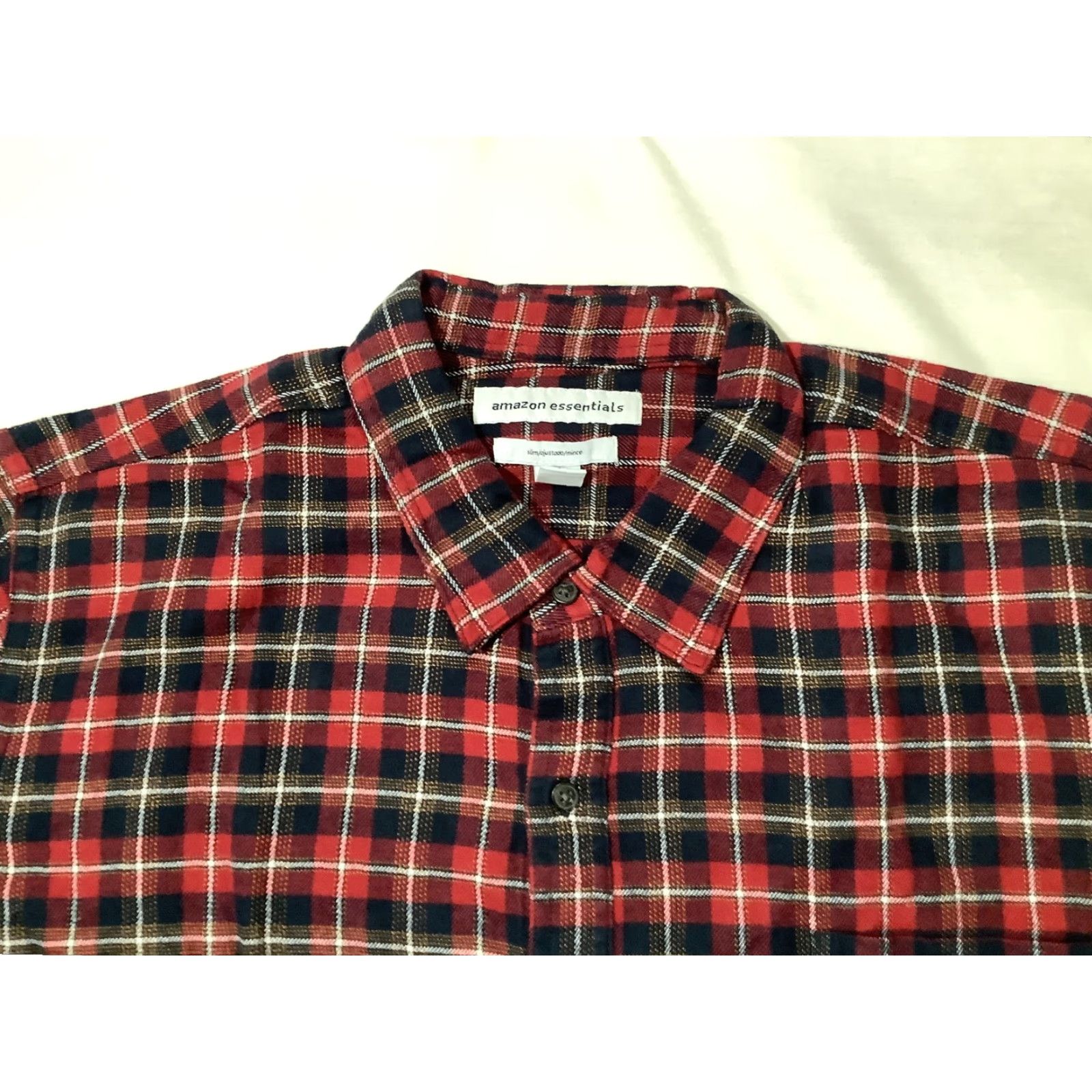 Essentials Amazon Essentials Shirt Mens 2XL Slim Red Plaid Flannel Long Sleeve Button Up Size US XXL / EU 58 / 5 - 2 Thumbnail