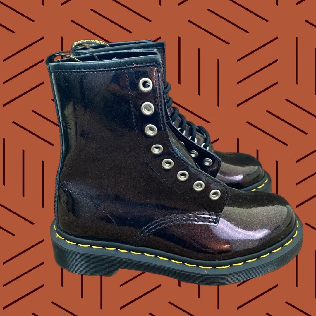 Dr. Martens Dr. Martens 1460 Boots Women Red Glitter 8 Eyelets Mid-Calf Lace Up US 5 Vintage No 7.5" Tall Leather Lining Faux Leather Busy? Size US 5 / IT 35 - 1 Thumbnail