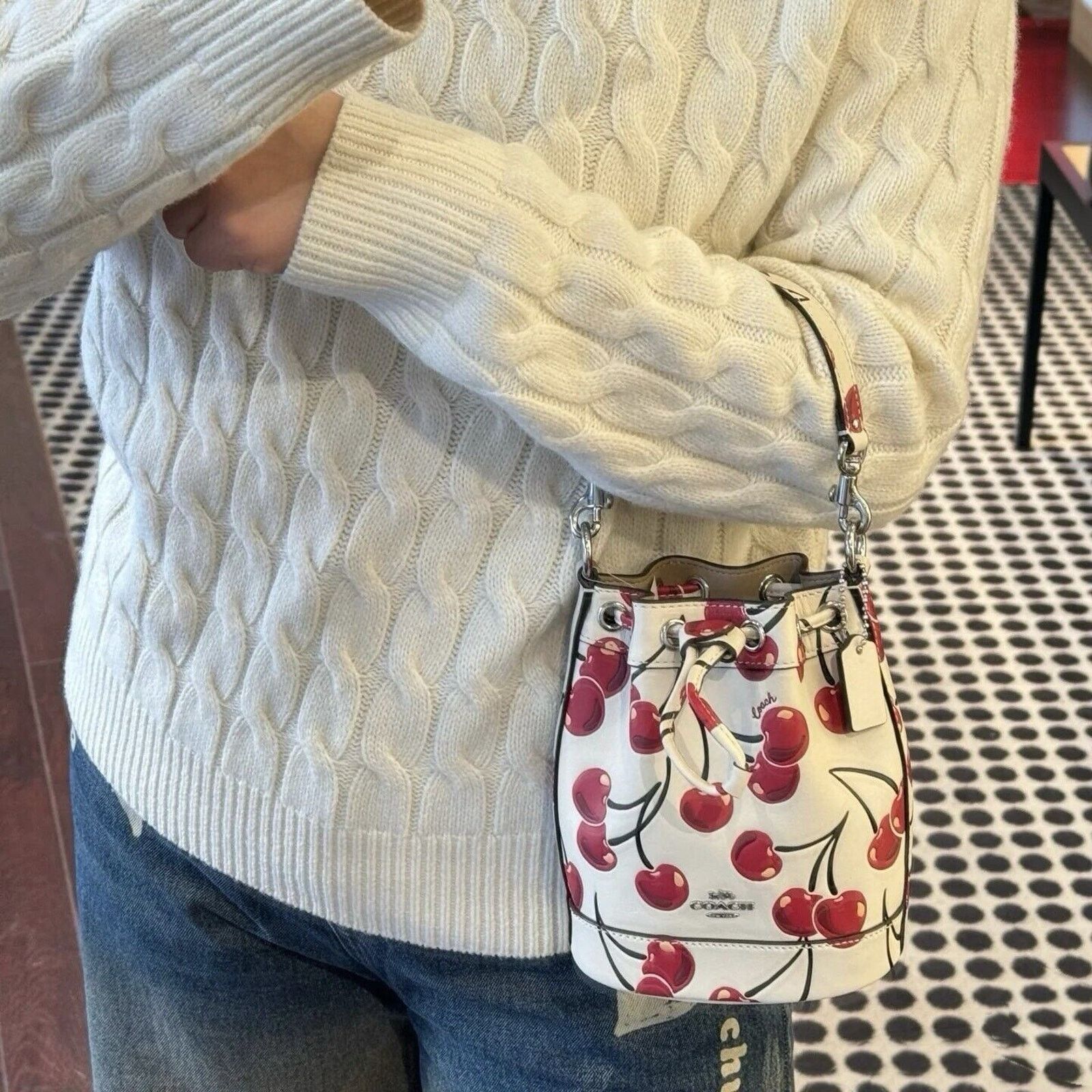 Coach NWT Limited Coach Mini Bucket Bag With Cherry Print CY739 Size ONE SIZE - 4 Thumbnail
