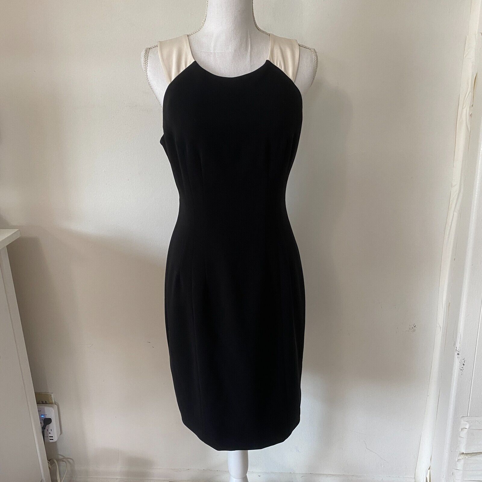Other Jay Godfrey Black Cream Strap Sheath Bodycon Blue Zip 10 Size L / US 10 / IT 46 - 2 Thumbnail