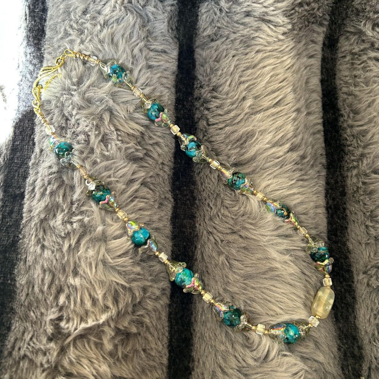 Handmade Handcrafted blue tone art glass bead crystal necklace Size ONE SIZE - 8 Thumbnail