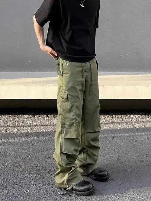 Japanese Brand × Vintage Street Style Green Paratrooper Straight Leg Cargo Pants Size US 32 / EU 48 - 4 Thumbnail