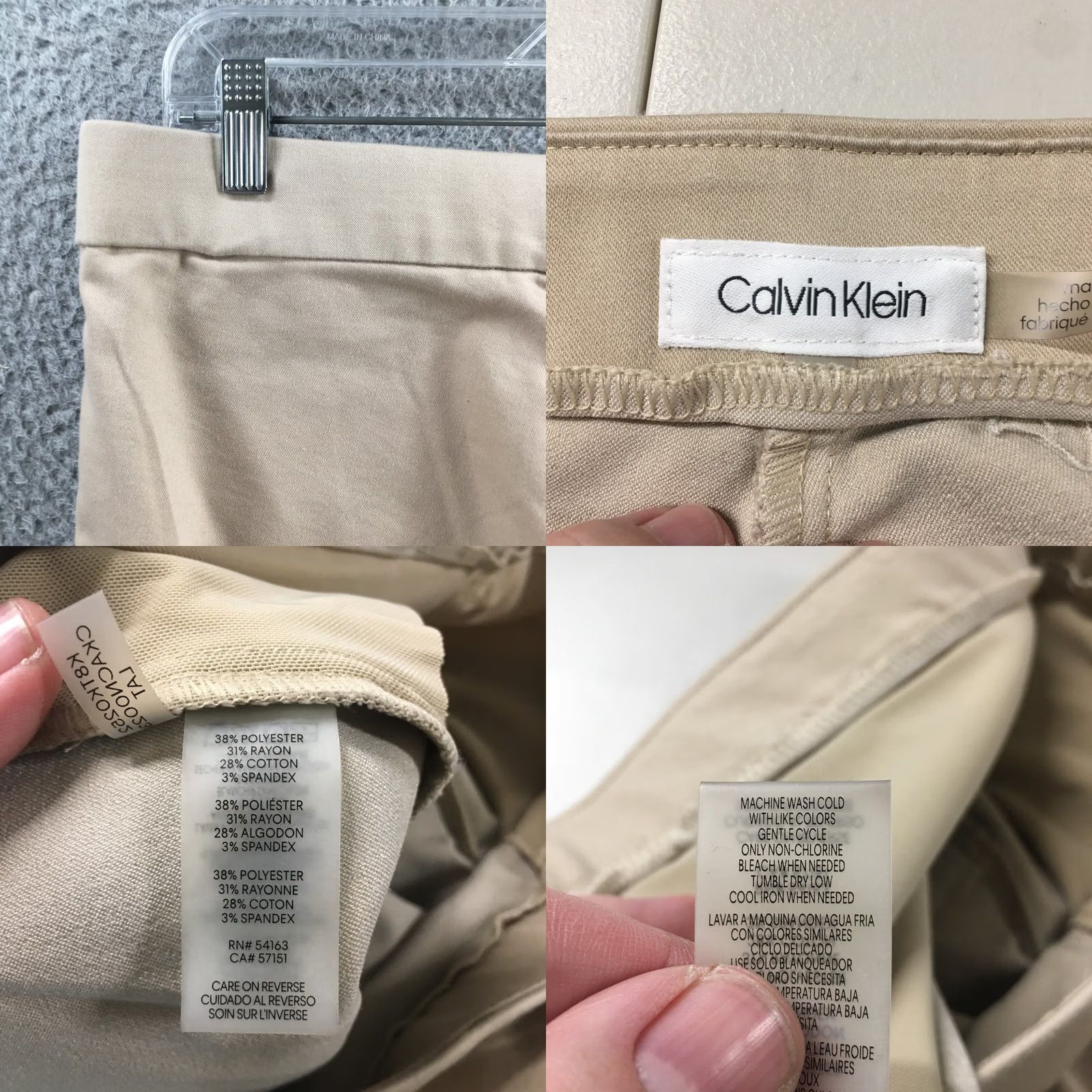 Calvin Klein Calvin Klein Womens Straight Trouser Pants Beige Mid Rise 32.5x26.25 Reg Tapered Logo Pockets Chino Machine Washable Size 24" / US 00 / IT 34 - 9 Thumbnail