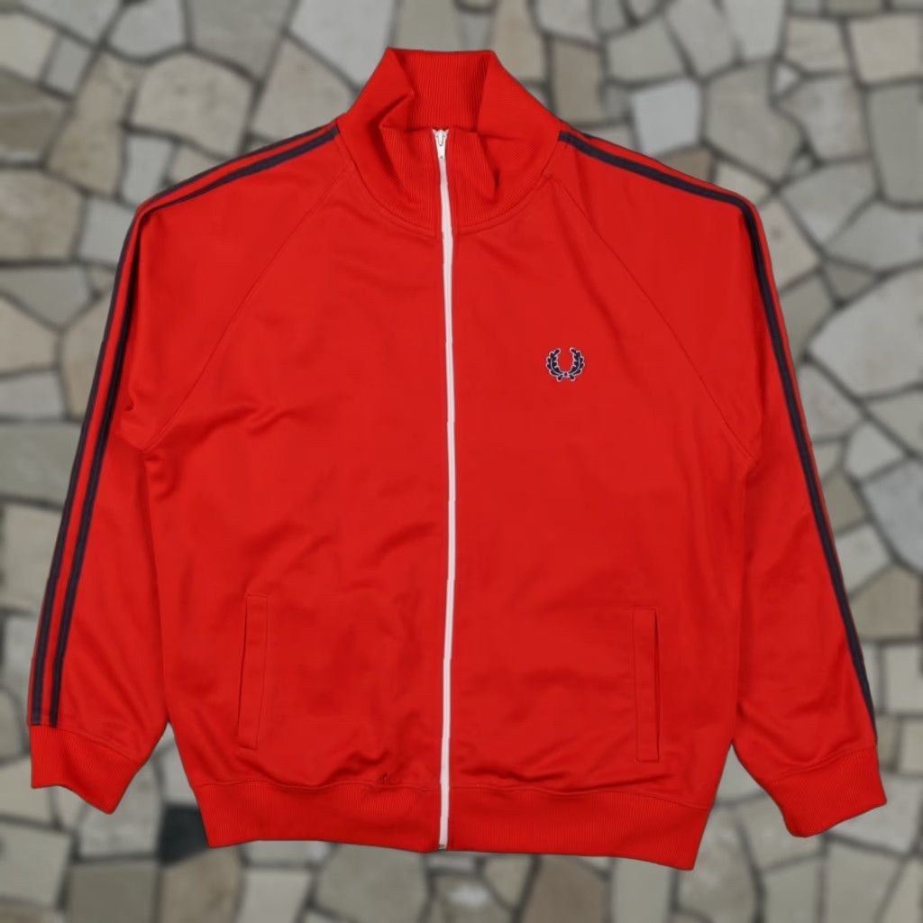 VINTAGE Fred Perry Track Jacket L Mens 90s Red Striped Sportswear Mod