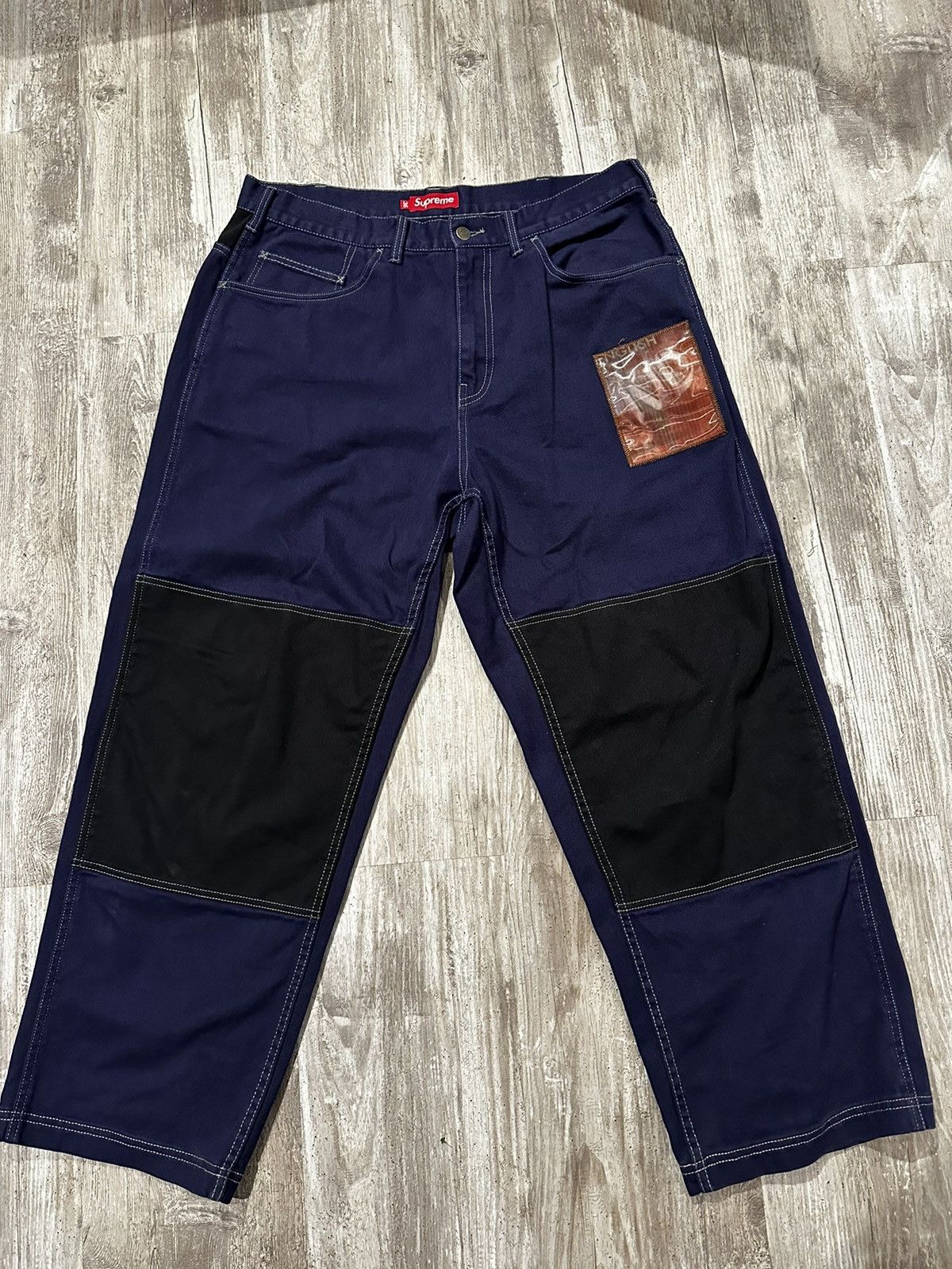 image of Supreme X Mark Leckey Twill Panel Pants in Purple/Black, Men's (Size 36)