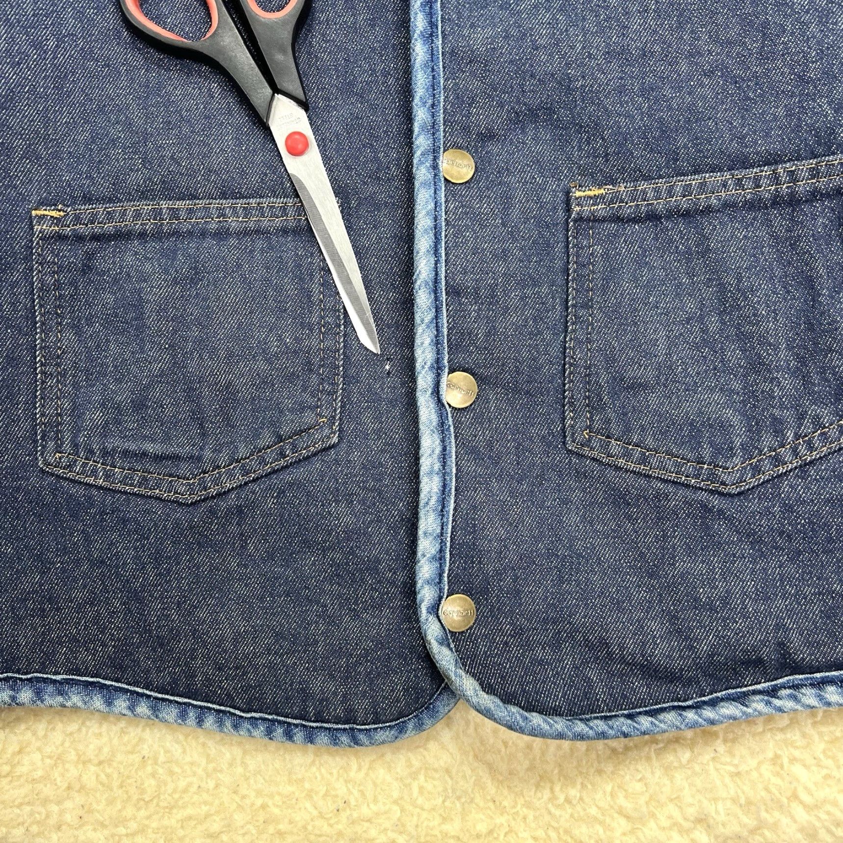Carhartt VINTAGE Carhartt Denim Jean Vest Men's XL Blue Sherpa Lined Workwear USA 8SV 80s Western Pockets Camouflage? Size US 36 / EU 52 - 5 Thumbnail