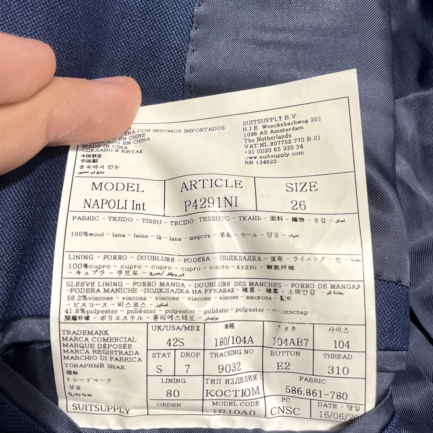 Suitsupply Suitsupply Blazer Sport Coat 42S Vitale Barberis Canonico Perennial Napoli Wool Blue Notch Lapel Two-Button Single-Breasted Slim Jacket Men Regular Size 42R - 5 Thumbnail