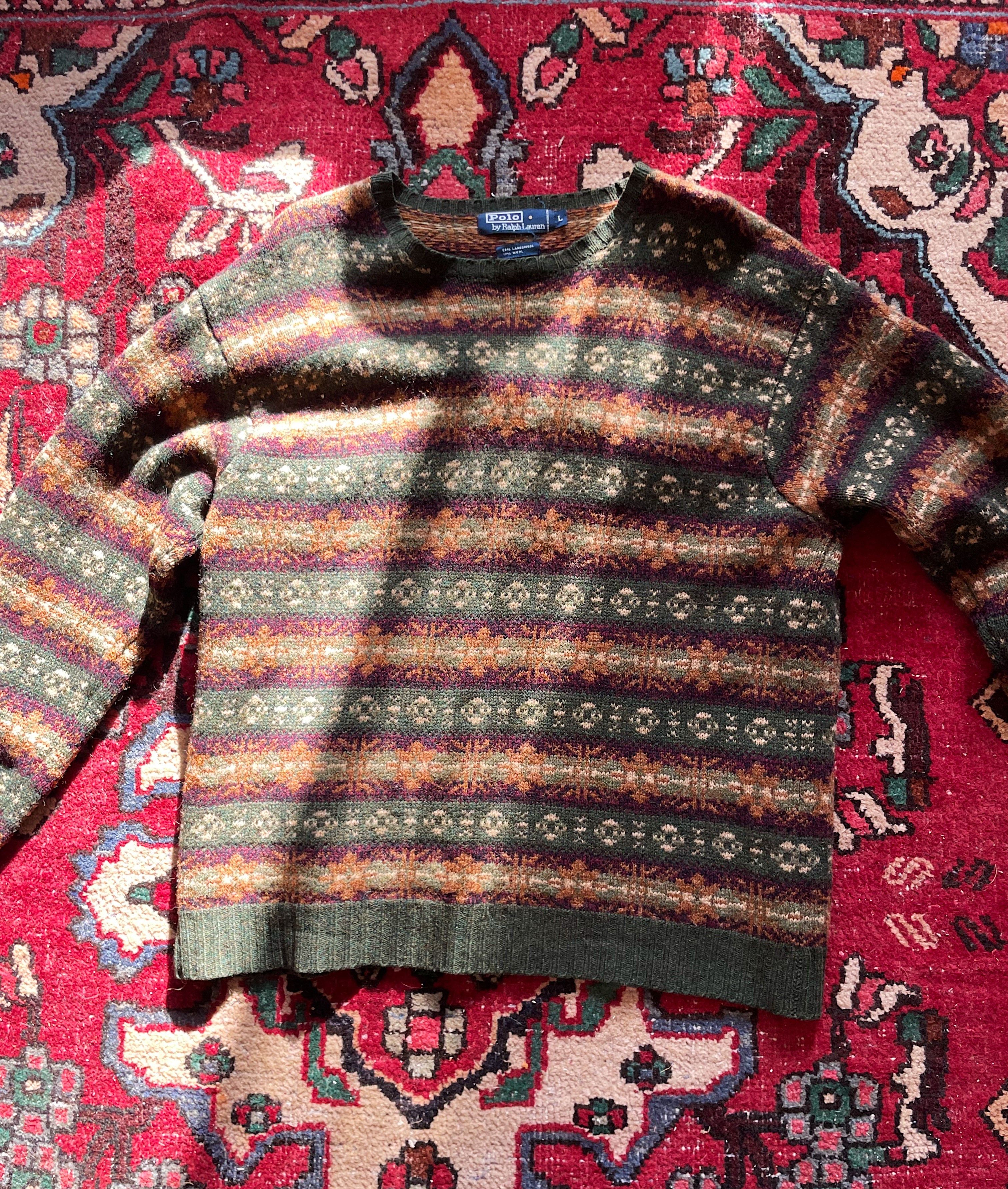image of Polo Ralph Lauren x Vintage Fair Isle Wool Lambswool Sweater in Green, Men's (Size Large)