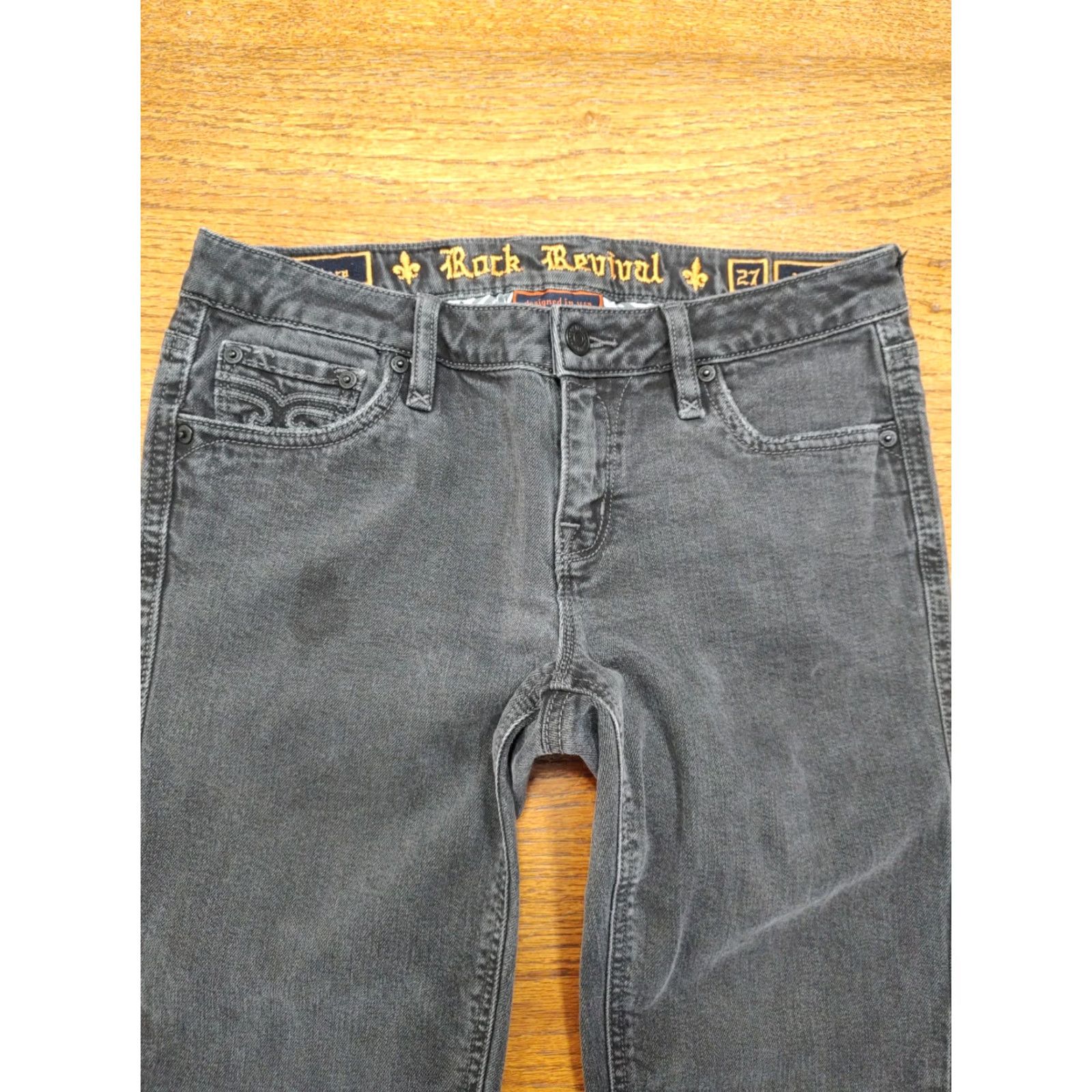 Vintage Rock Revival Flora Jeans Ankle Slim Black Denim Logo 5-Pocket Womens 27 X 26 In Size 27" / US 4 / IT 40 - 3 Thumbnail