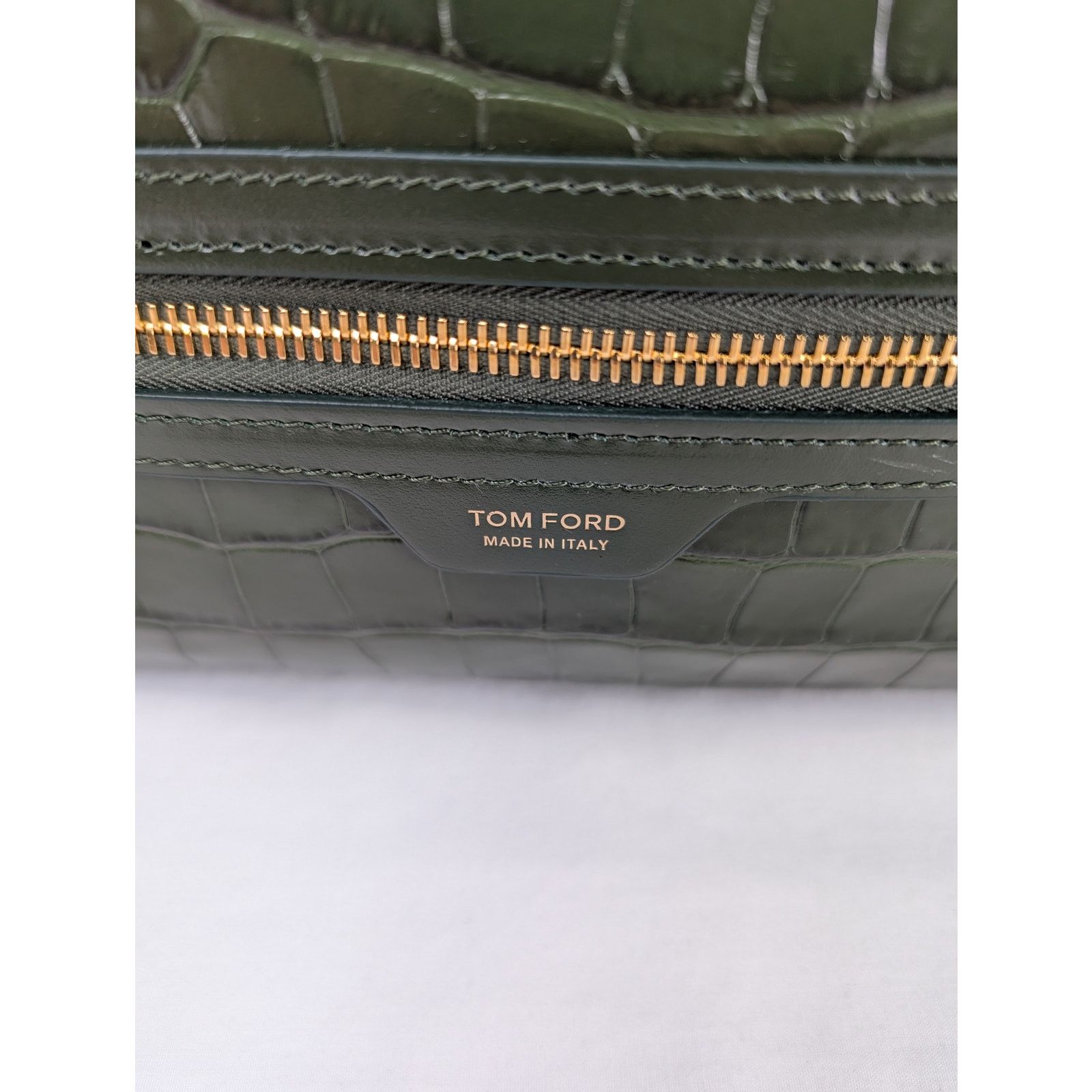 Tom Ford o1rshd1 Size: OS/ Beauty Case Pouch Croc Embossed Bag Green Size ONE SIZE - 2 Thumbnail