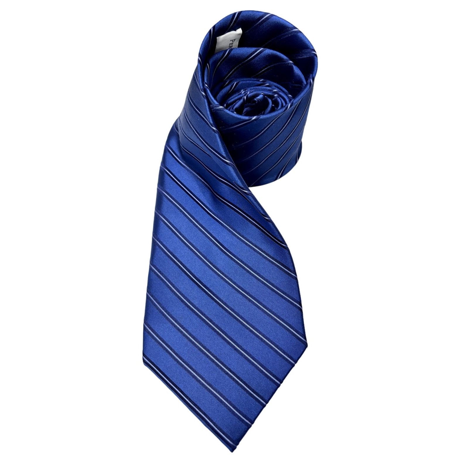 Perry Ellis PERRY ELLIS Portfolio Navy & Blue 100% Silk Stripe Neck Tie Size ONE SIZE - 1 Thumbnail