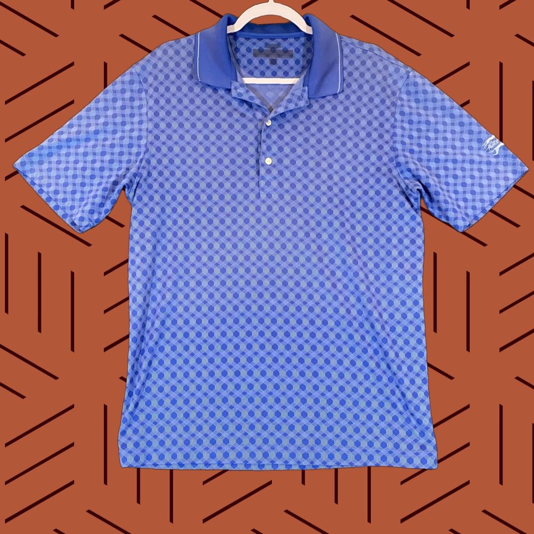 Vintage Hunt Valley Polo Mens M/L Blue Geometric Course Golf Shirt S/S Greg Norman Size US M / EU 48-50 / 2 - 1 Thumbnail