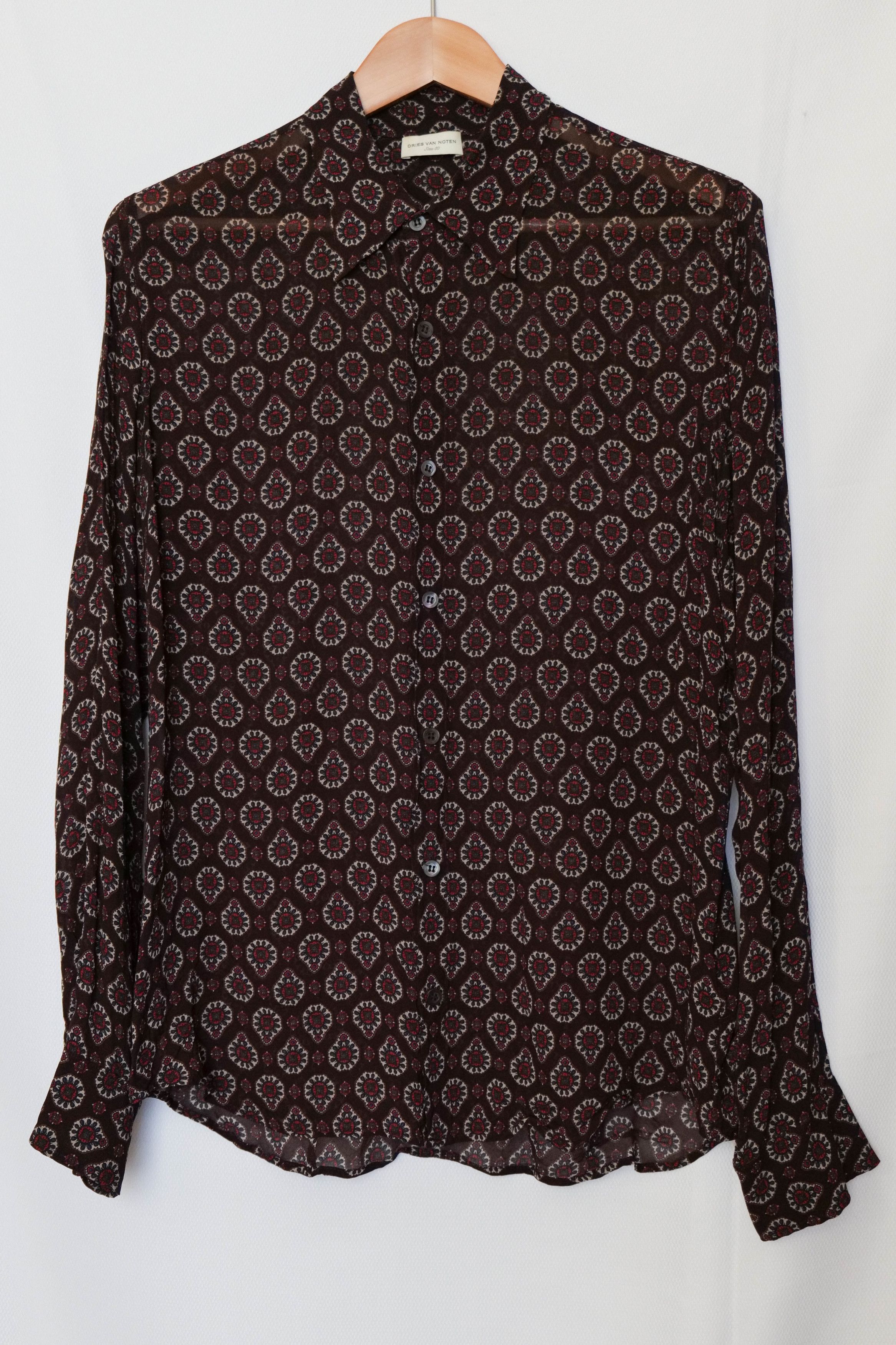 image of Dries Van Noten Printed Viscose Shirt in Dark Plum, Men's (Size Medium)
