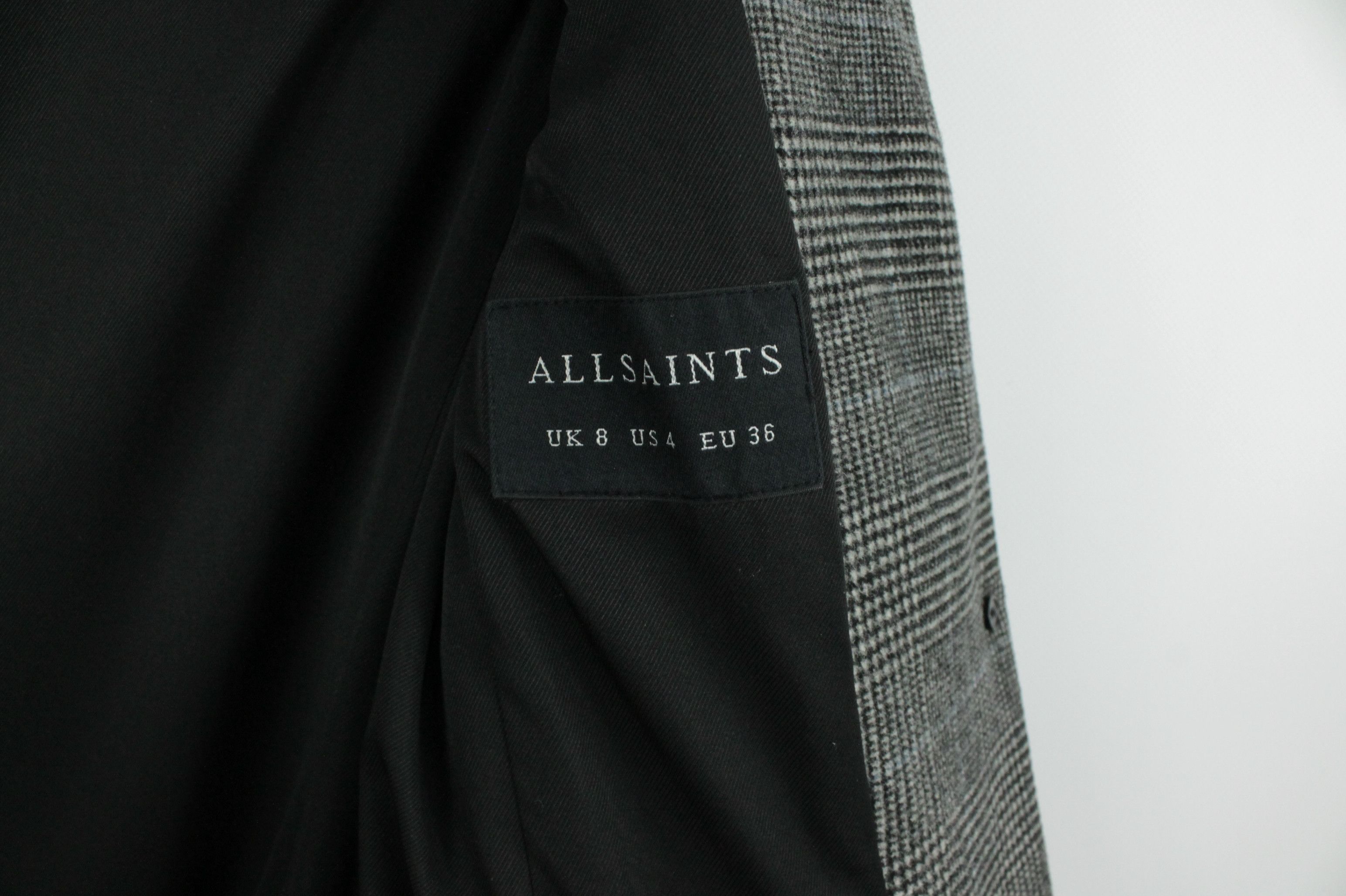 Allsaints Allsaints Leni Check Light Gray Wool Casual Women's Coat Size S / US 4 / IT 40 - 14 Thumbnail