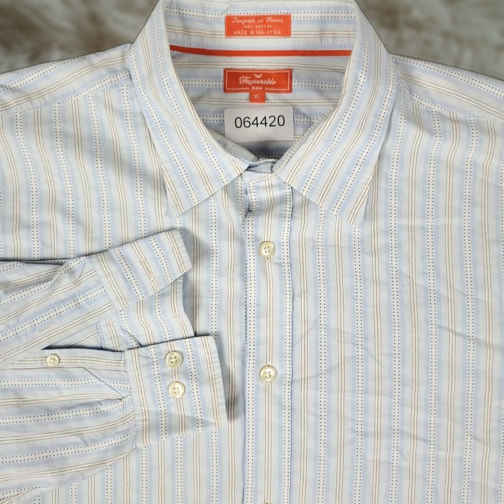 Faconnable Façonnable Shirt Mens XL Blue Striped Button-Up Long Sleeve Casual Button-Front Classic Preppy Mens XL Blue Striped Shirt Size US XL / EU 56 / 4 - 1 Thumbnail