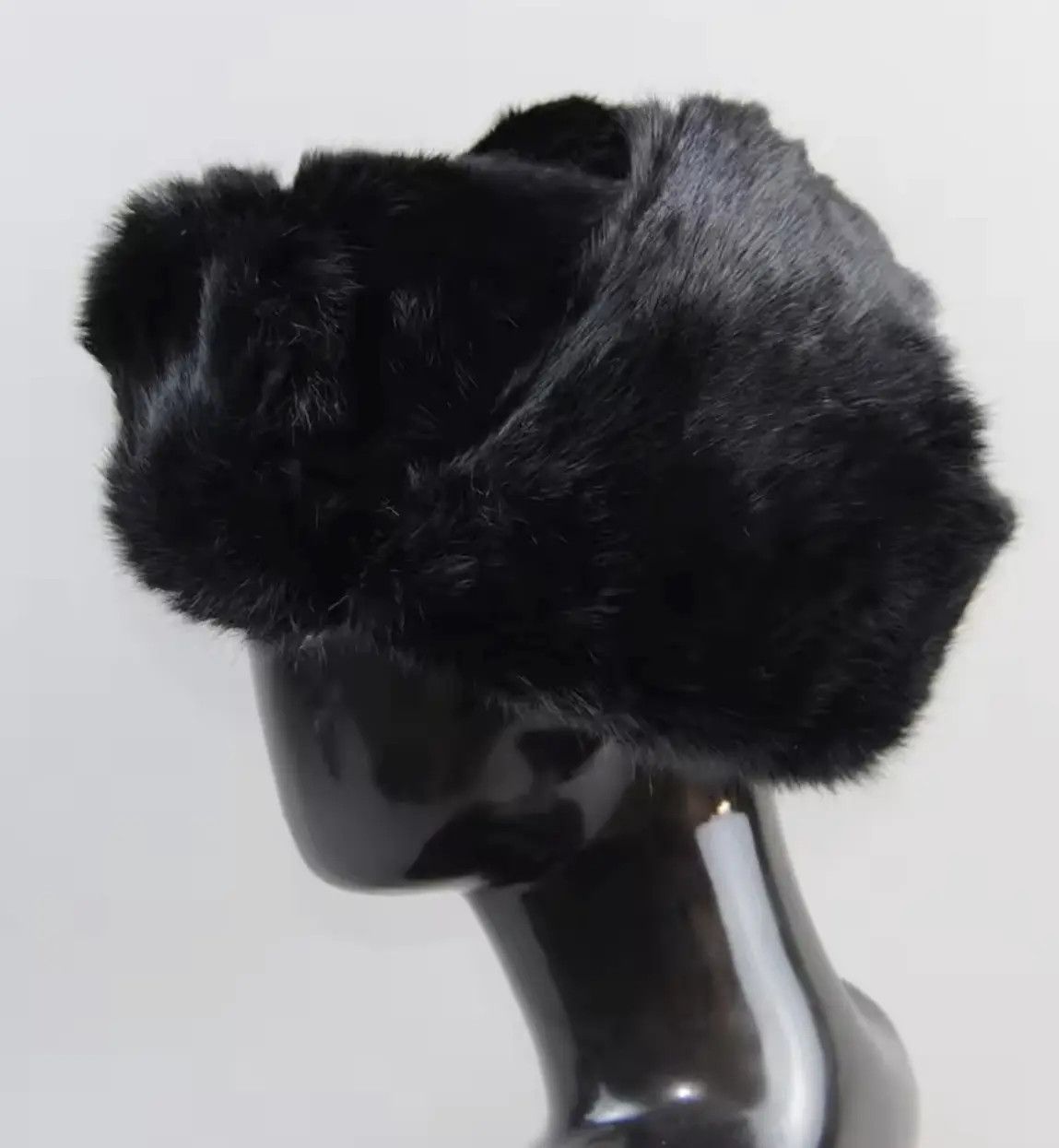 Japanese Brand Size XL Luxury Black Rabbit Fur Trapper Hat – Unisex Winter Size ONE SIZE - 2 Thumbnail
