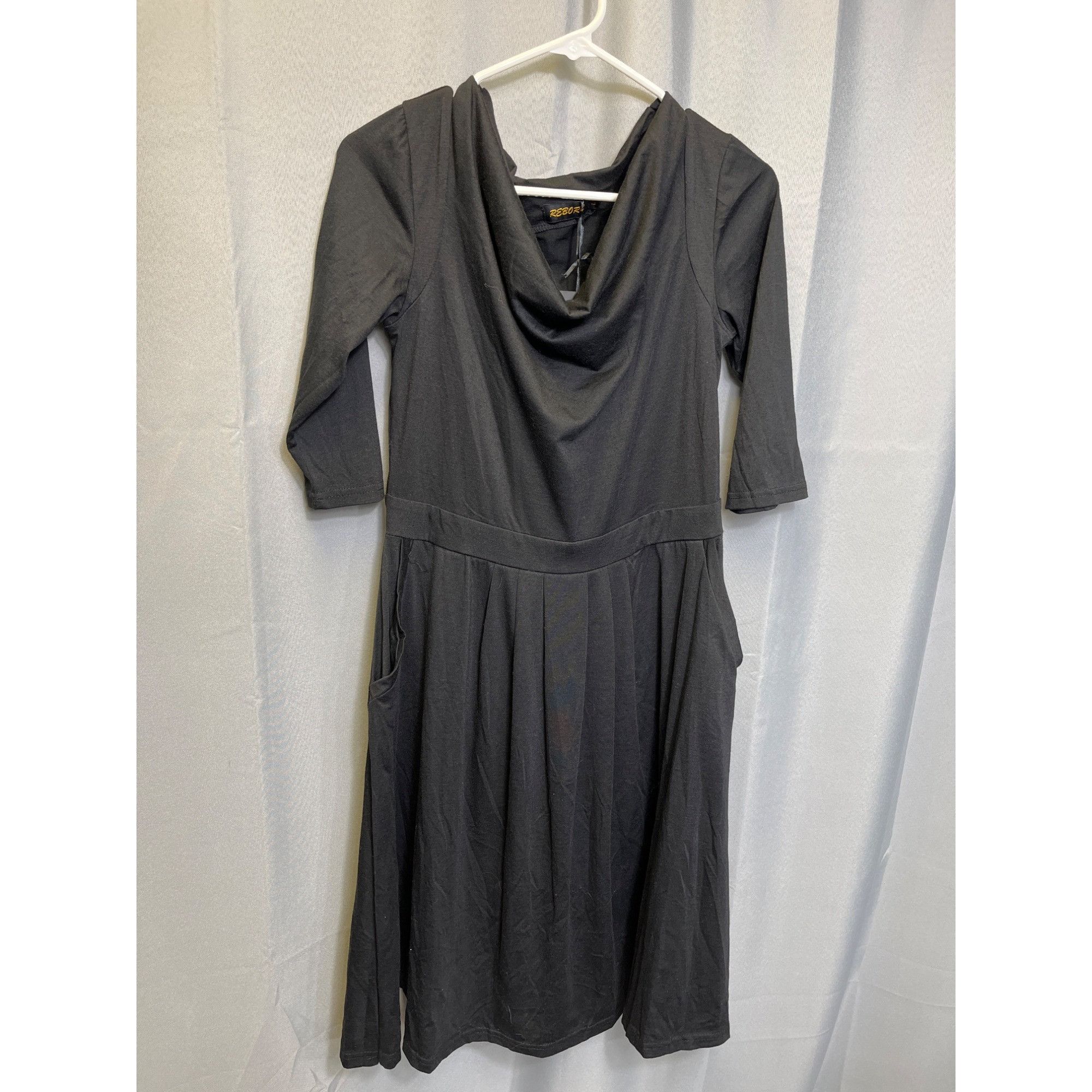 Designer Reborn SKU 7639 Black Cowl Neck Sleeve Midi Dress Size L Size L / US 10 / IT 46 - 1 Thumbnail