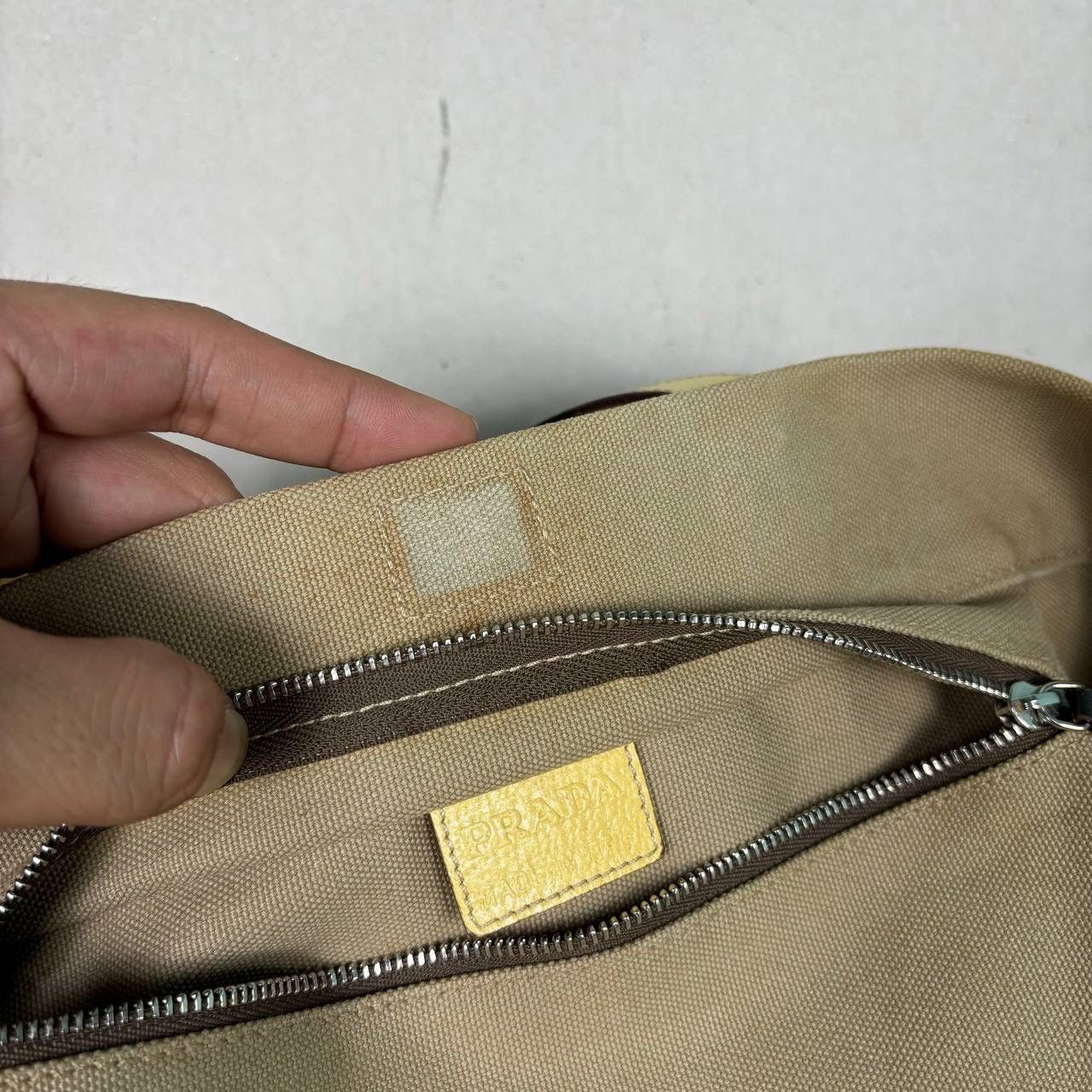 Prada Vintage 90s Prada Canvas Leather Tote Bag Triangle Logo Size ONE SIZE - 10 Thumbnail