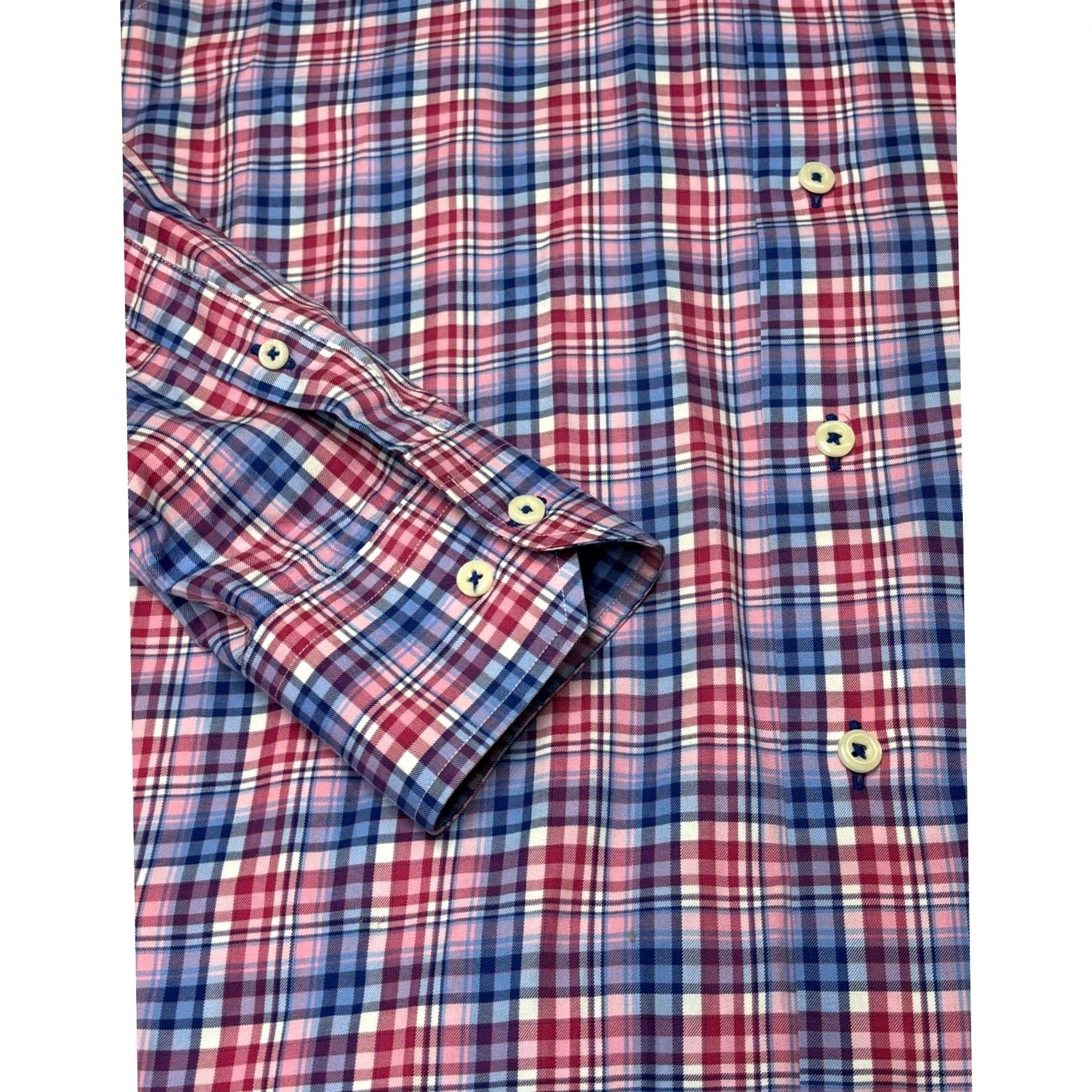 David Donahue David Donahue Mens Plaid Button-Down Shirt Pink Blue Purple Cotton M Multicolor Long Sleeve Collared Pocket Button-Up Vestments? Size US M / EU 48-50 / 2 - 3 Thumbnail
