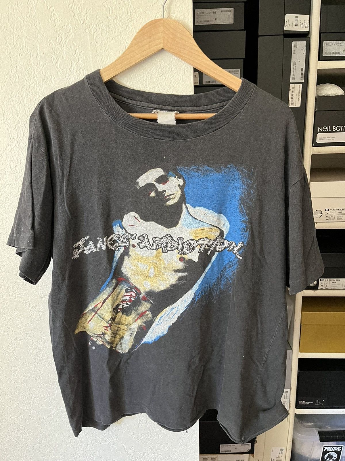 image of 1990S Janes Addiction Xxx Records Black Boxy Tshirt, Men's (Size Medium)