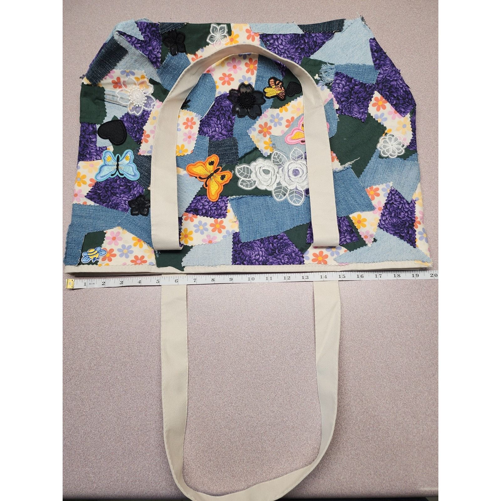 Handmade Upcycled Boho Patchwork Tote Bag Floral Size ONE SIZE - 6 Thumbnail