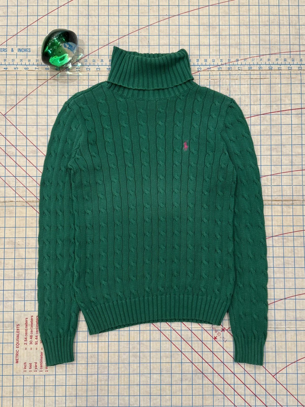 Ralph Lauren Ralph Lauren Sport Cable Knit Turtle Neck Sweater Green Med Size M / US 6-8 / IT 42-44 - 1 Thumbnail