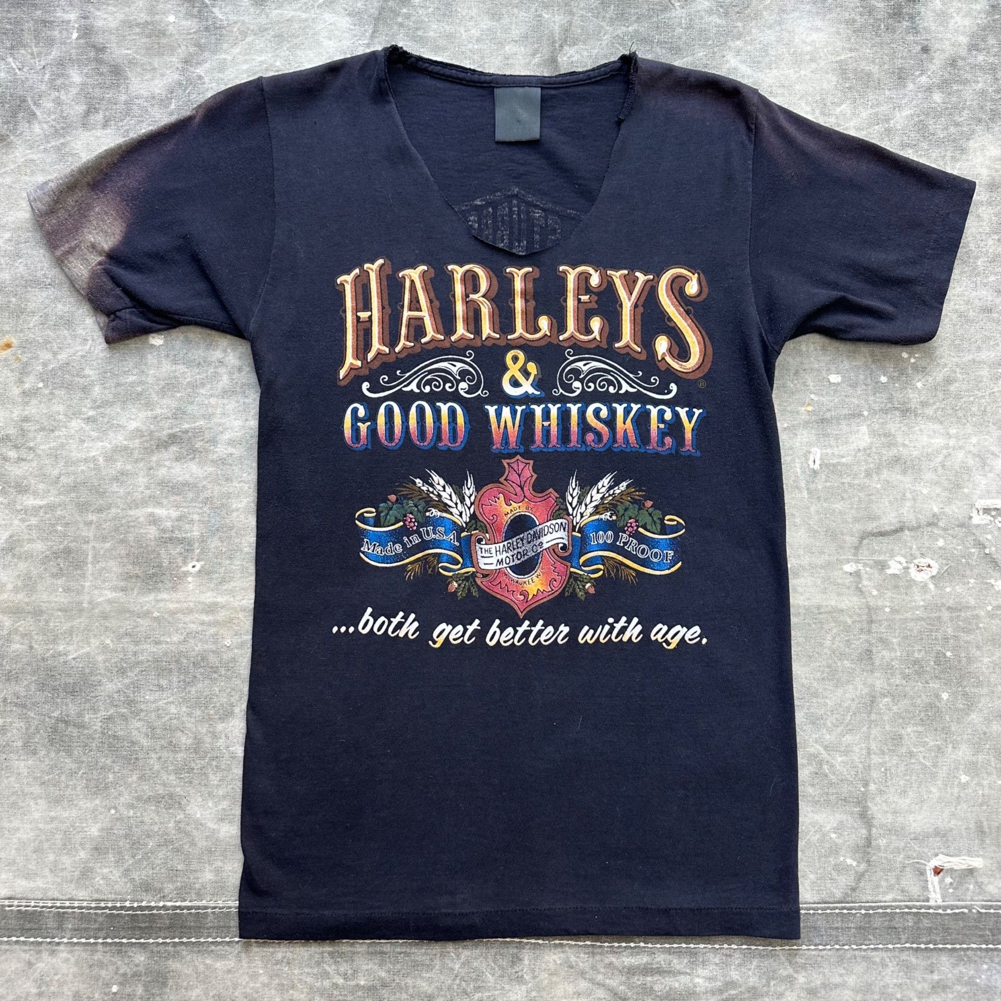 Vintage Vintage 80s 3D Emblem Harley Davidson Good Whiskey Shirt Size US S / EU 44-46 / 1 - 1 Thumbnail