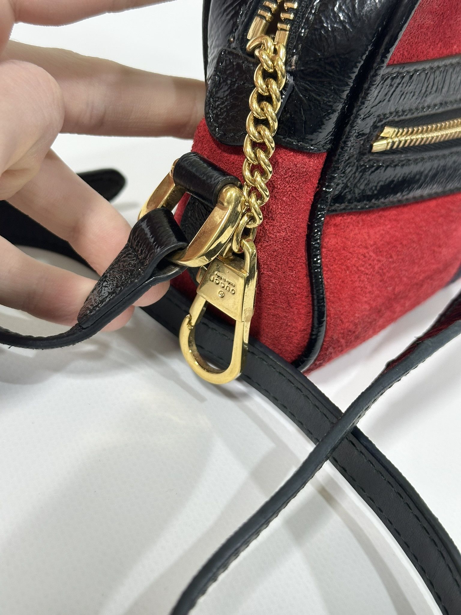 Gucci Gucci Crossbody Bag Ophidia Marmont GG Red Suede Web Size ONE SIZE - 13 Thumbnail