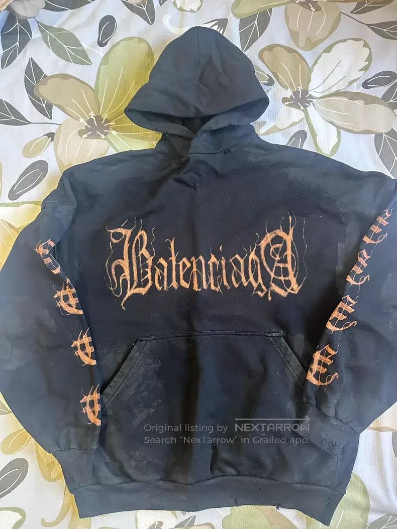 Balenciaga Balenciaga Buddhist Scripture Tie-Dye Distressed Hoodie Size US S / EU 44-46 / 1 - 1 Thumbnail