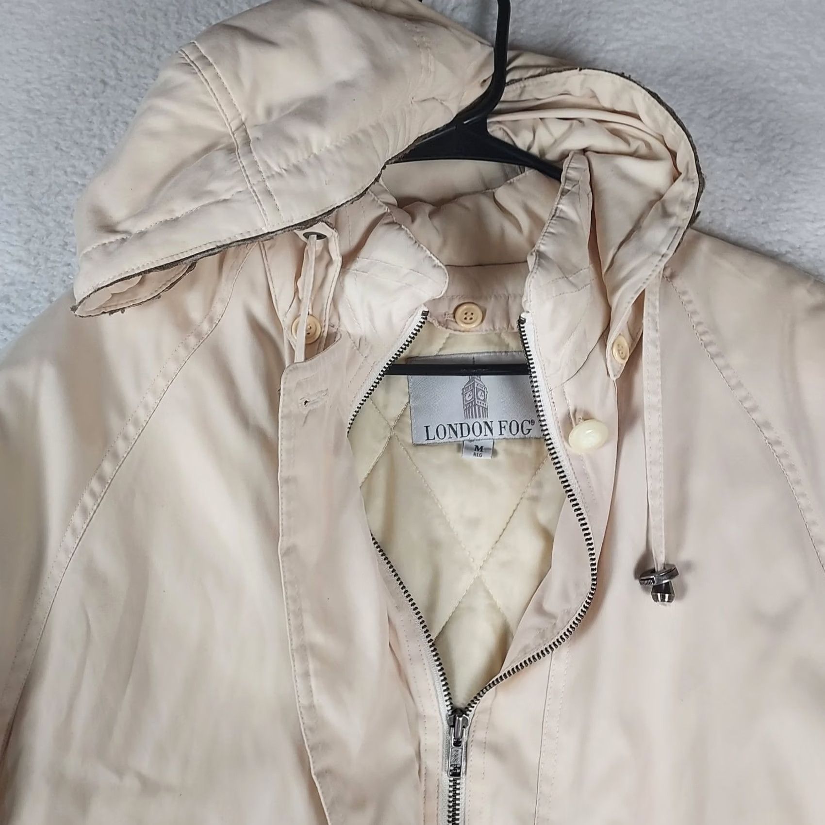 London Fog London Fog Womens Medium Hooded Insulated Rain Jacket Light Beige Long Casual Coat Size M / US 6-8 / IT 42-44 - 4 Thumbnail