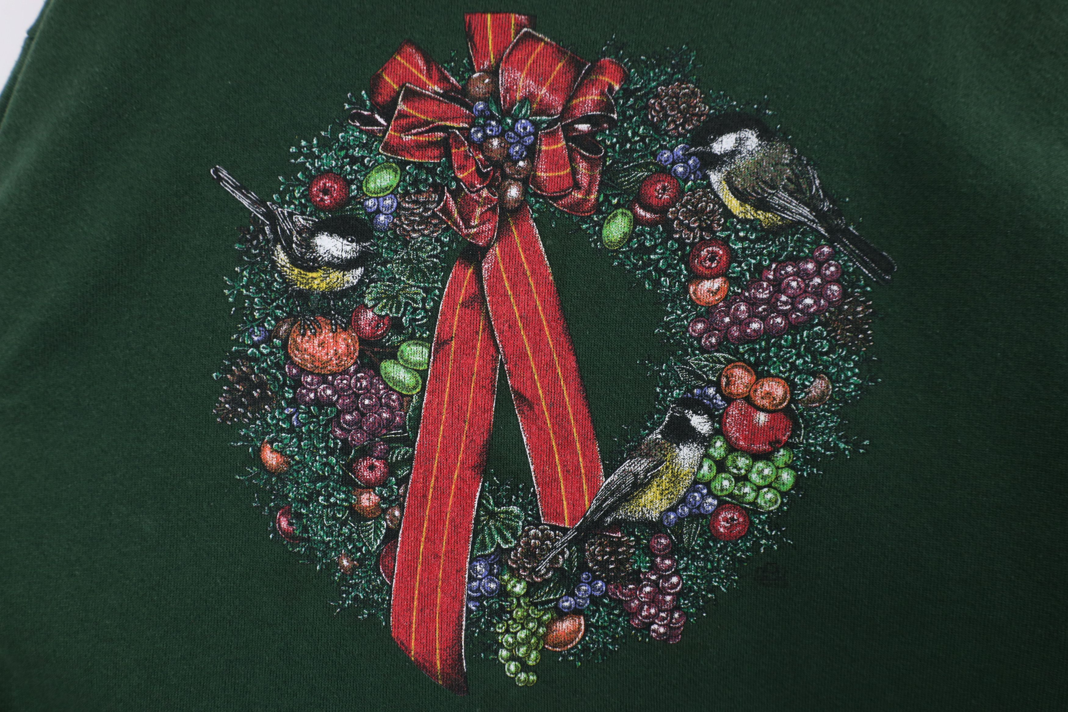 Vintage Vintage 90s Christmas Wreath Bird Sweatshirt Green USA Size L / US 10 / IT 46 - 4 Thumbnail