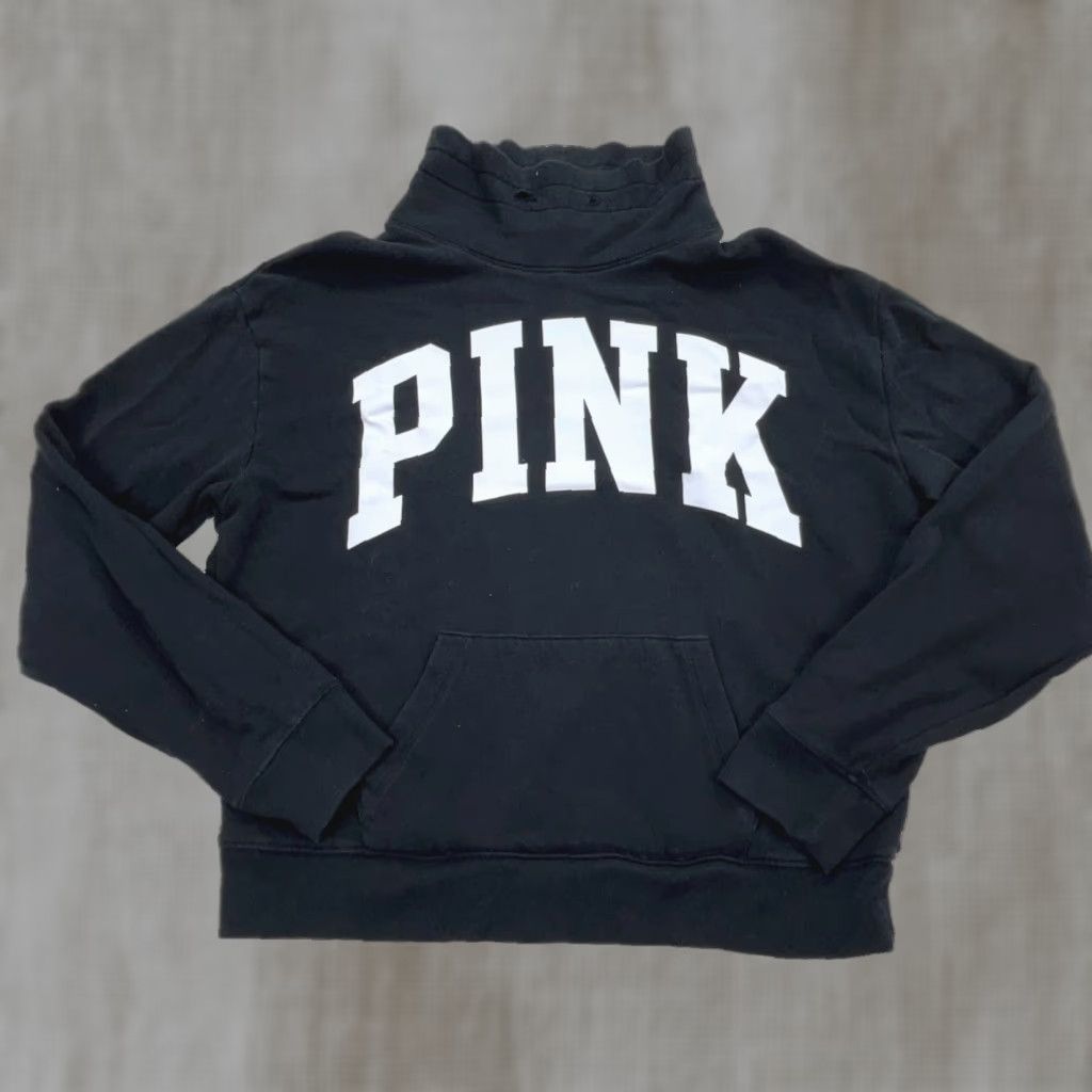 Victoria's Secret Victoria Secret Pink Sweatshirt Women Small Black White Logo Turtle Neck Sweater Size S / US 4 / IT 40 - 1 Thumbnail
