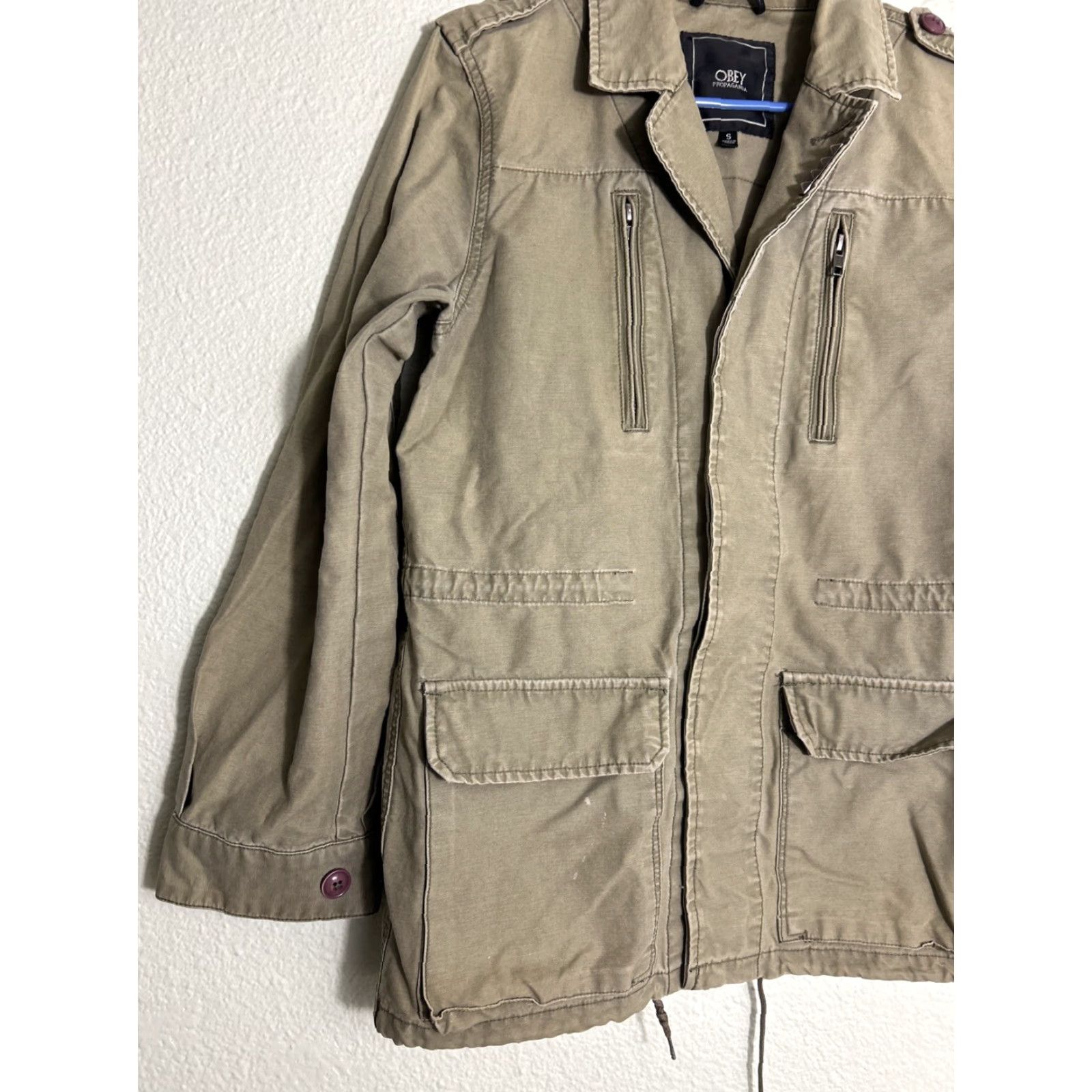 Obey VINTAGE Obey Womens Small Army Green Field Jacket Pocket Buttons Cinched Size S / US 4 / IT 40 - 2 Thumbnail