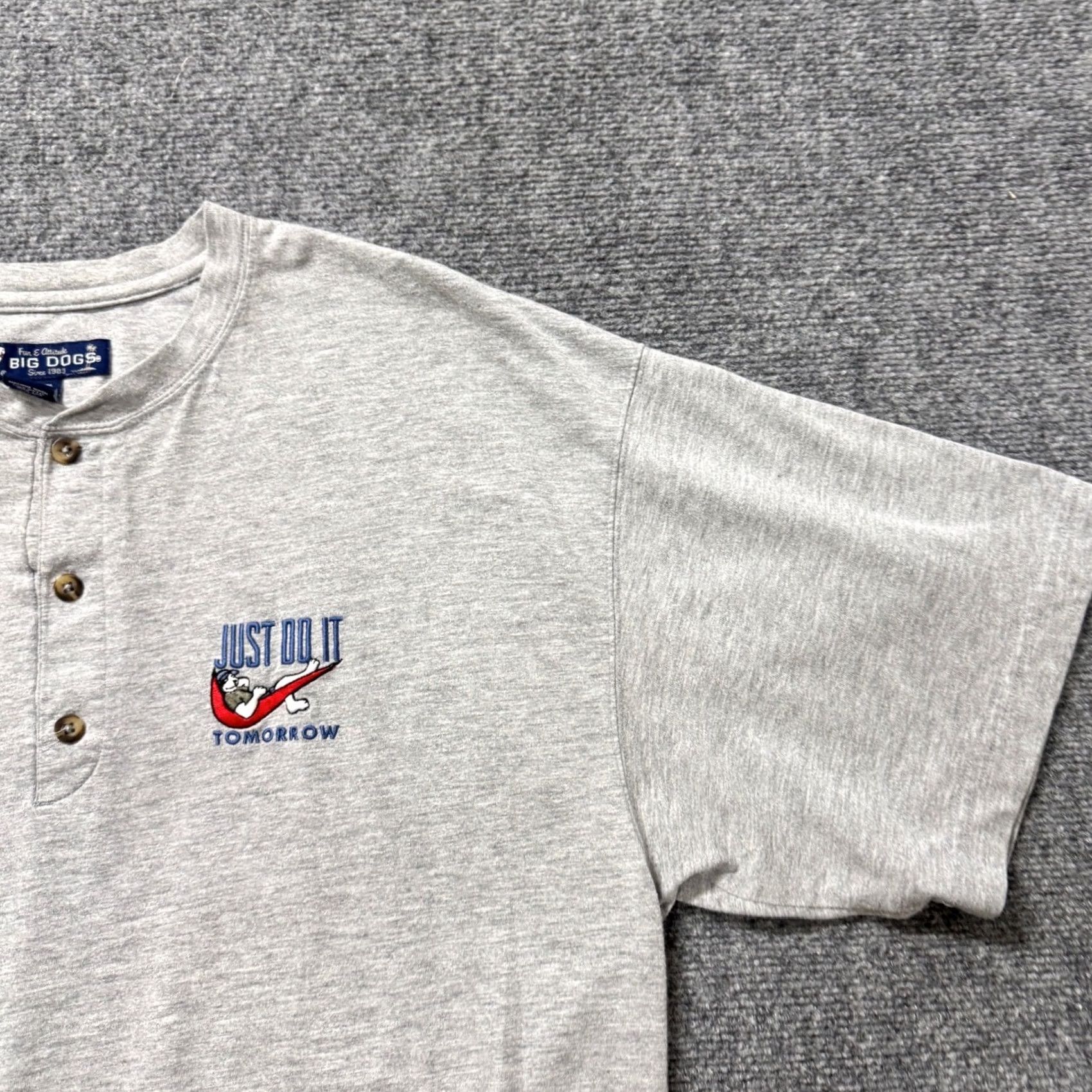 Big Dogs Big Dogs Polo Shirt Men XL Gray 1/4 Button Cotton Blend Distressed Just Do It Tomorrow Polo Shirt Mens XL Gray Size US XL / EU 56 / 4 - 7 Thumbnail