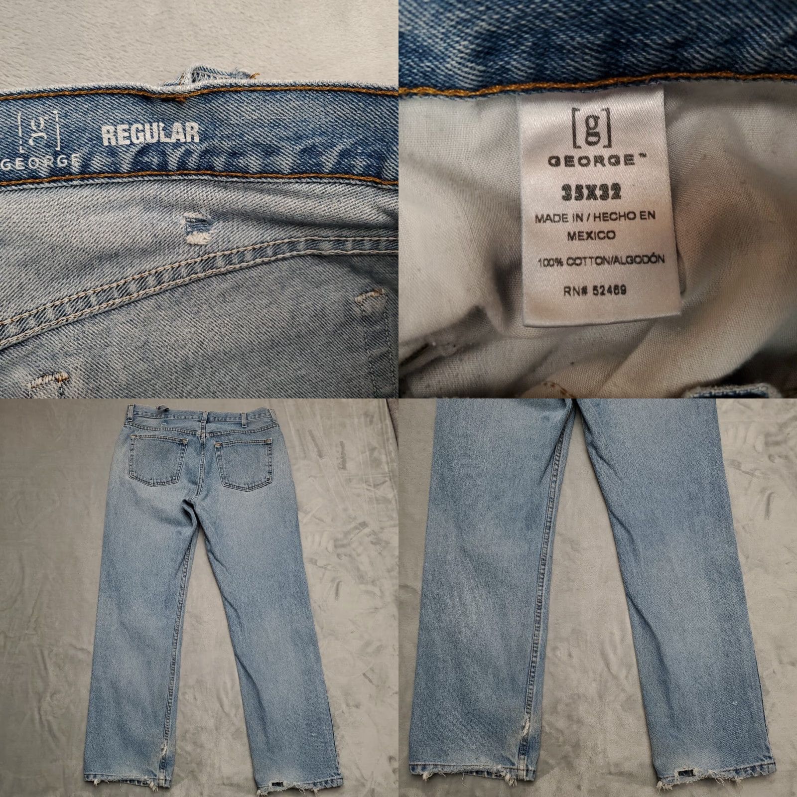 George George Jeans Mens 35x32 35x30 Blue Denim Distressed Faded Cotton Work Pants Size US 35 - 8 Thumbnail