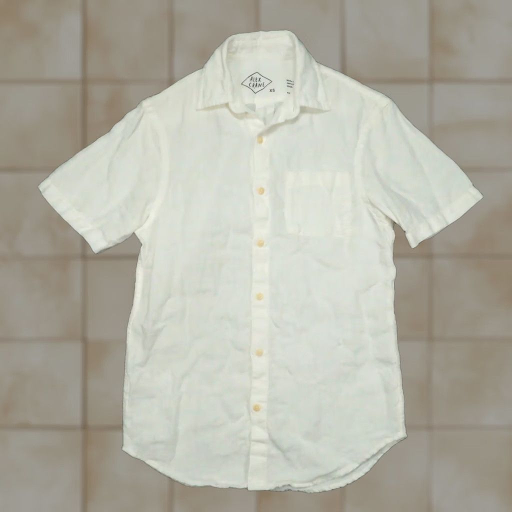 Vintage Alex Crane Shirt Mens XS White Short Sleeve Linen Camp Collar Button Up Size US XS / EU 42 / 0 - 1 Thumbnail
