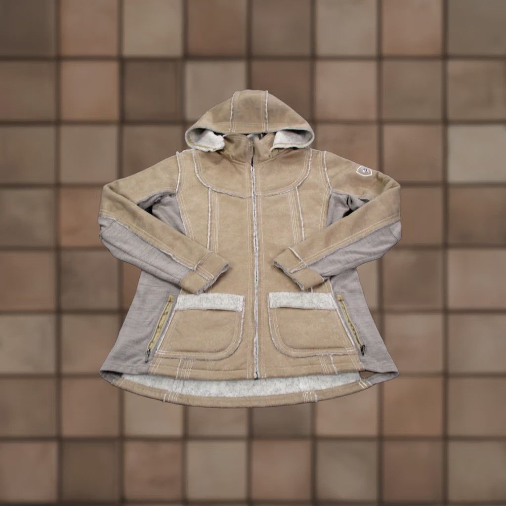 Vintage Kuhl Jacket Womens L Beige Wool Blend Fleece Hooded Outdoors Hiking Camping Jacket Size L / US 10 / IT 46 - 1 Thumbnail