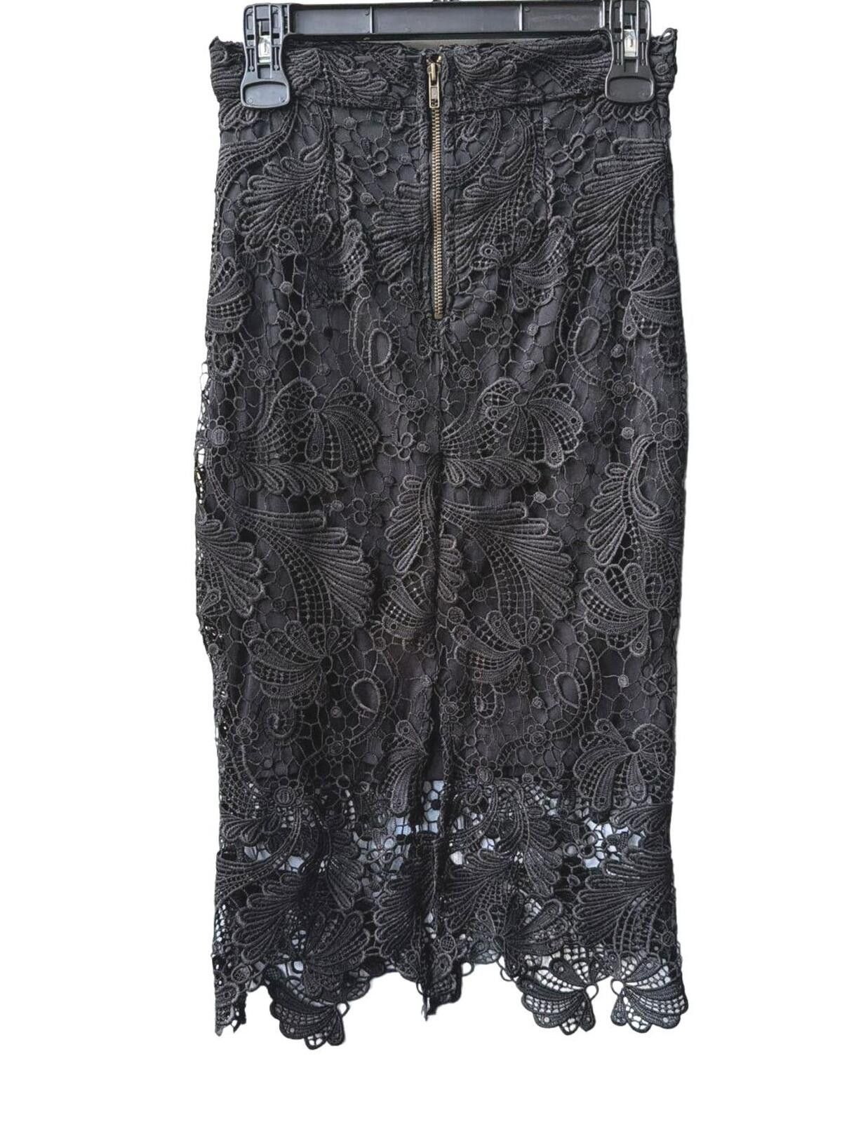 Other Vintage Black Lace Midi Skirt Sheer Crochet Overlay Size 26" / US 2 / IT 38 - 4 Thumbnail