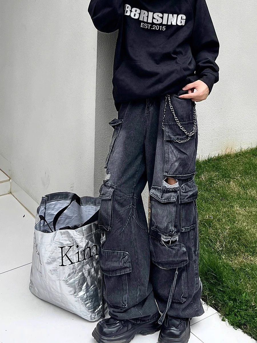 Japanese Brand Retro multi pocket distressed jeans Size US 32 / EU 48 - 4 Thumbnail
