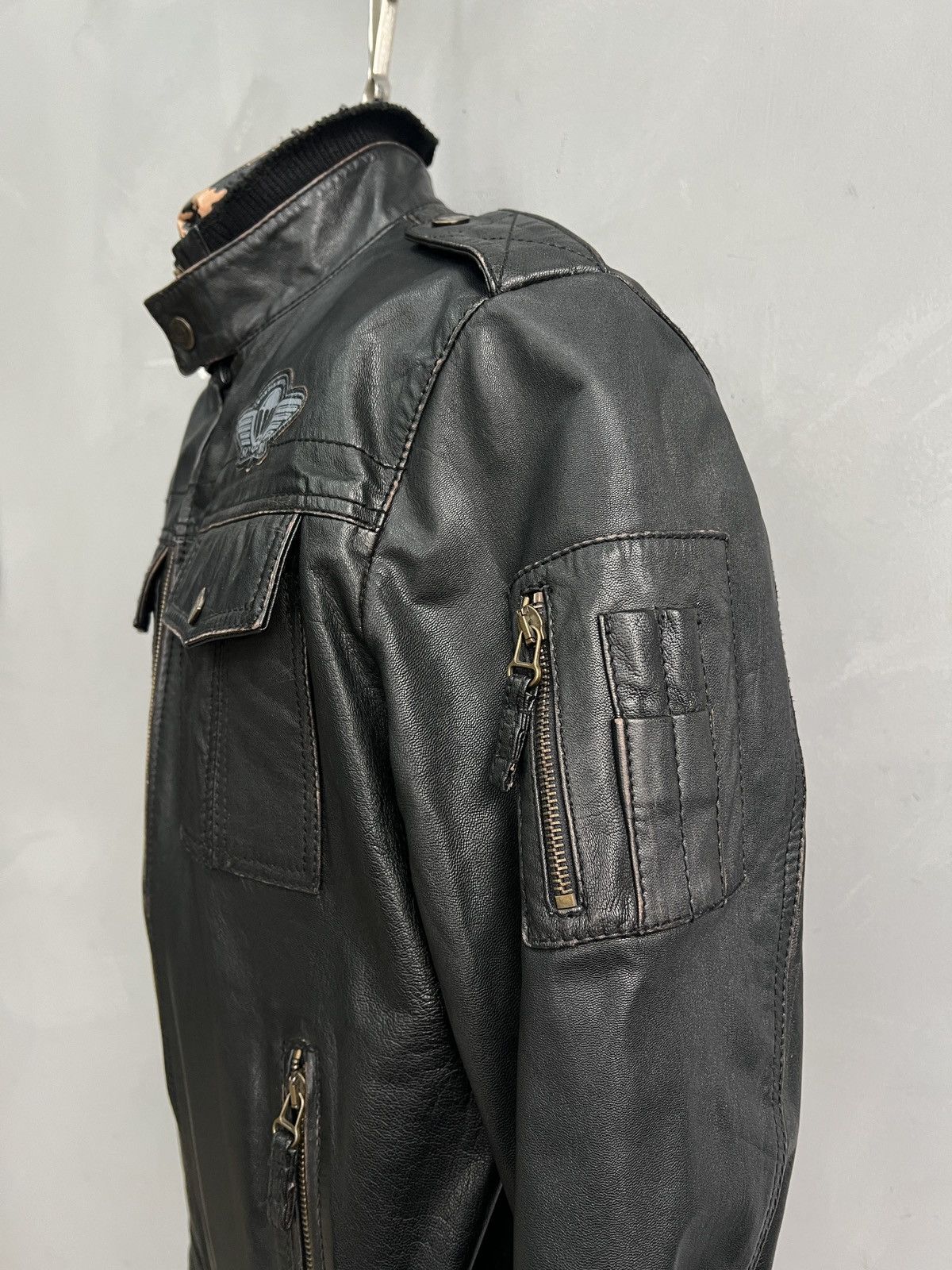 14th Addiction Black opium racing moto style leather jacket y2k rick owens Size US M / EU 48-50 / 2 - 4 Thumbnail