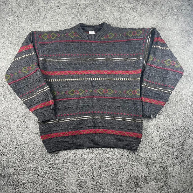 Designer Vintage Euro-Star Knitted Sweater M Grey, Red, Green G+ Size US M / EU 48-50 / 2 - 1 Thumbnail