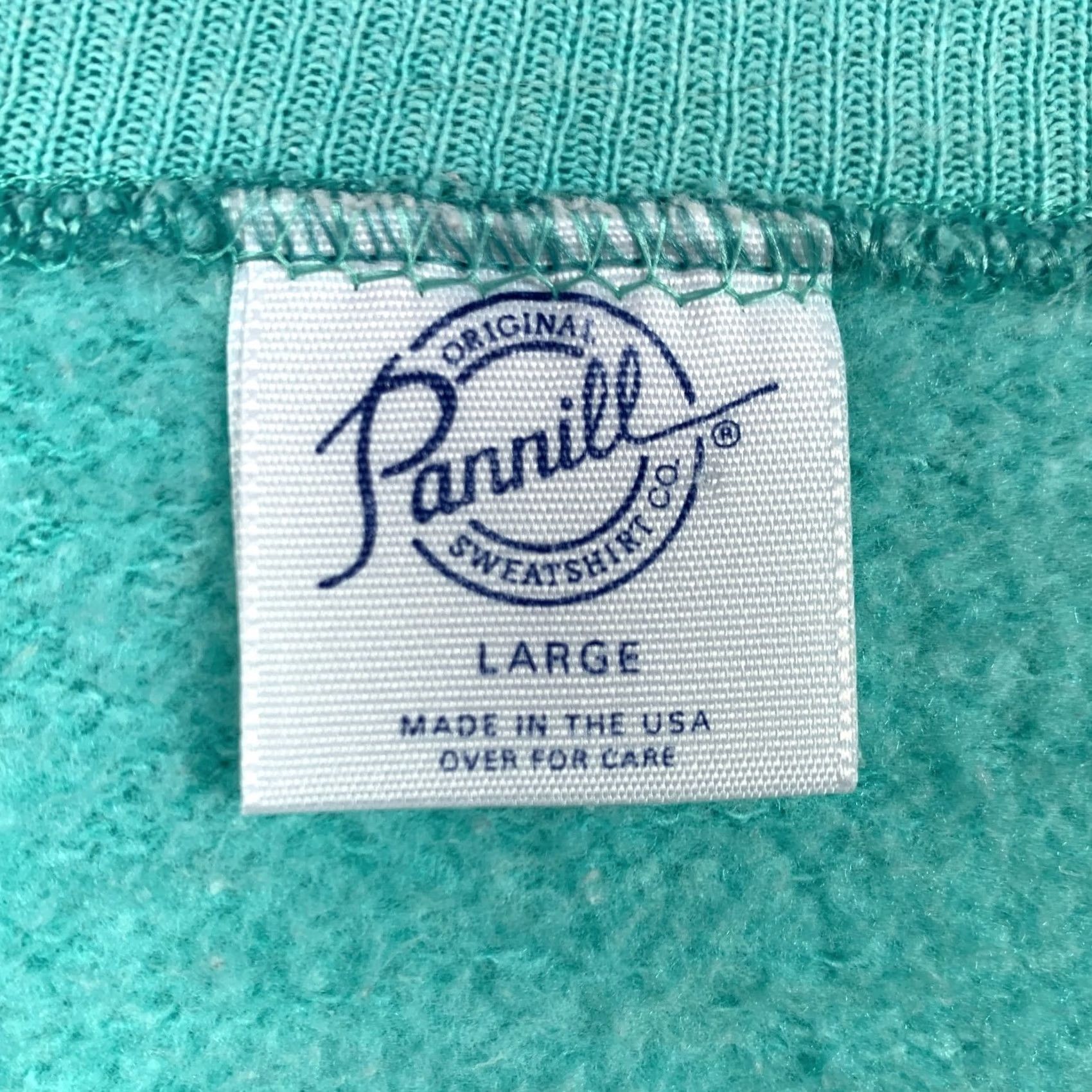 AQUA VINTAGE Pannill Silver Studded Aqua Blue Crew Sweatshirt Size Large Womens Sweatshirt Pullover Long Sleeve 50% Cotton 50% Polyester USA Made Size L / US 10 / IT 46 - 3 Thumbnail