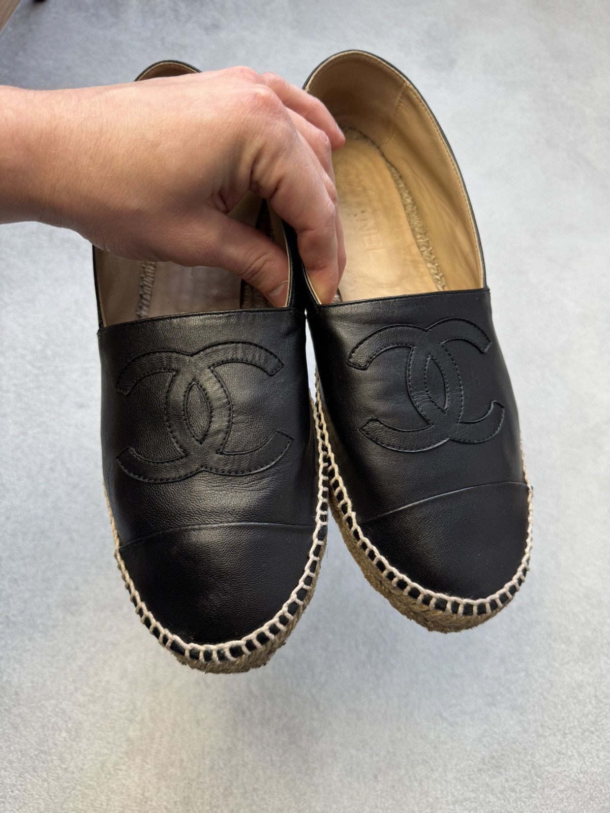 Chanel Vintage Chanel Espadrilles Black Leather slip on 40size Size US 8.5 / IT 38.5 - 10 Thumbnail