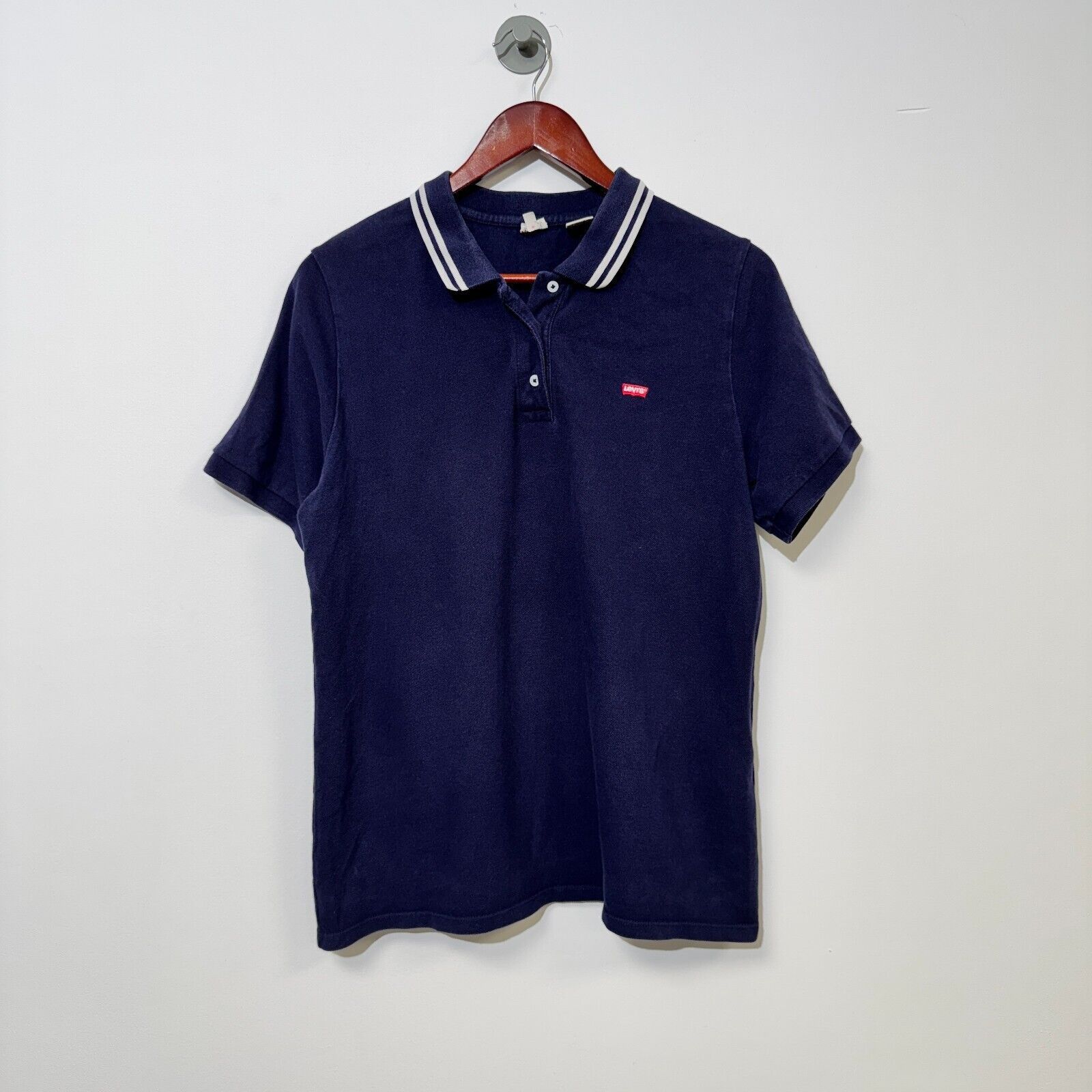 Levi's × Vintage Vintage Levis Unisex Navy Blue Cotton Polo Shirt Size L 90s Size US L / EU 52-54 / 3 - 1 Thumbnail