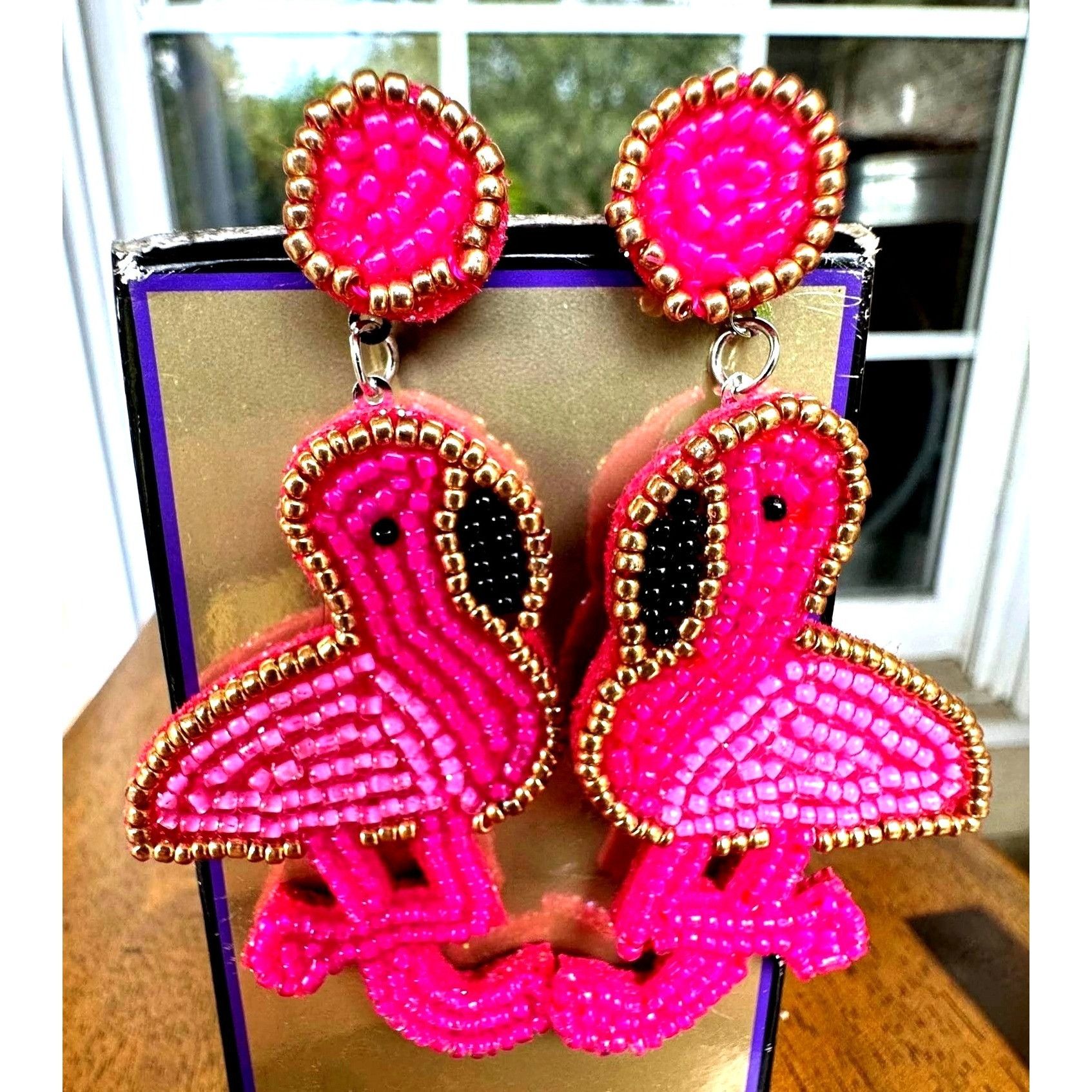 Handmade Flamingo Earrings Beaded Dangle Posts New Pink Statement Jew Size ONE SIZE - 8 Thumbnail