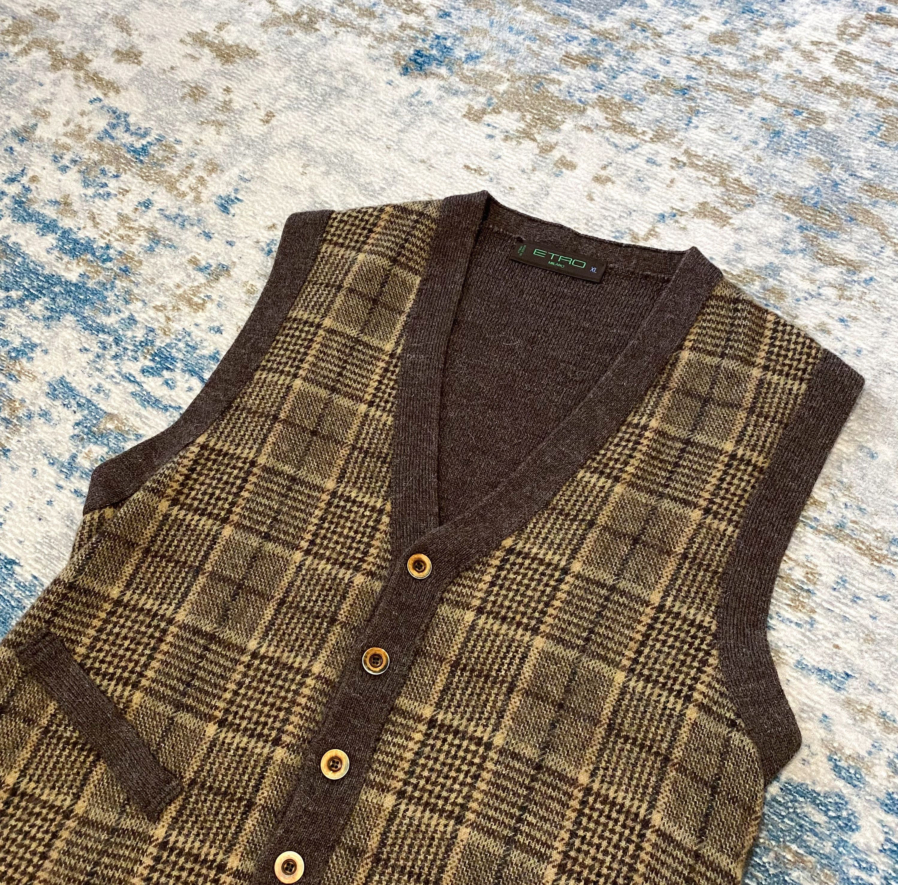 Etro Etro Milano Virgin Wool & Alpaca Vest with Checkered Pattern Size L / US 10 / IT 46 - 3 Thumbnail