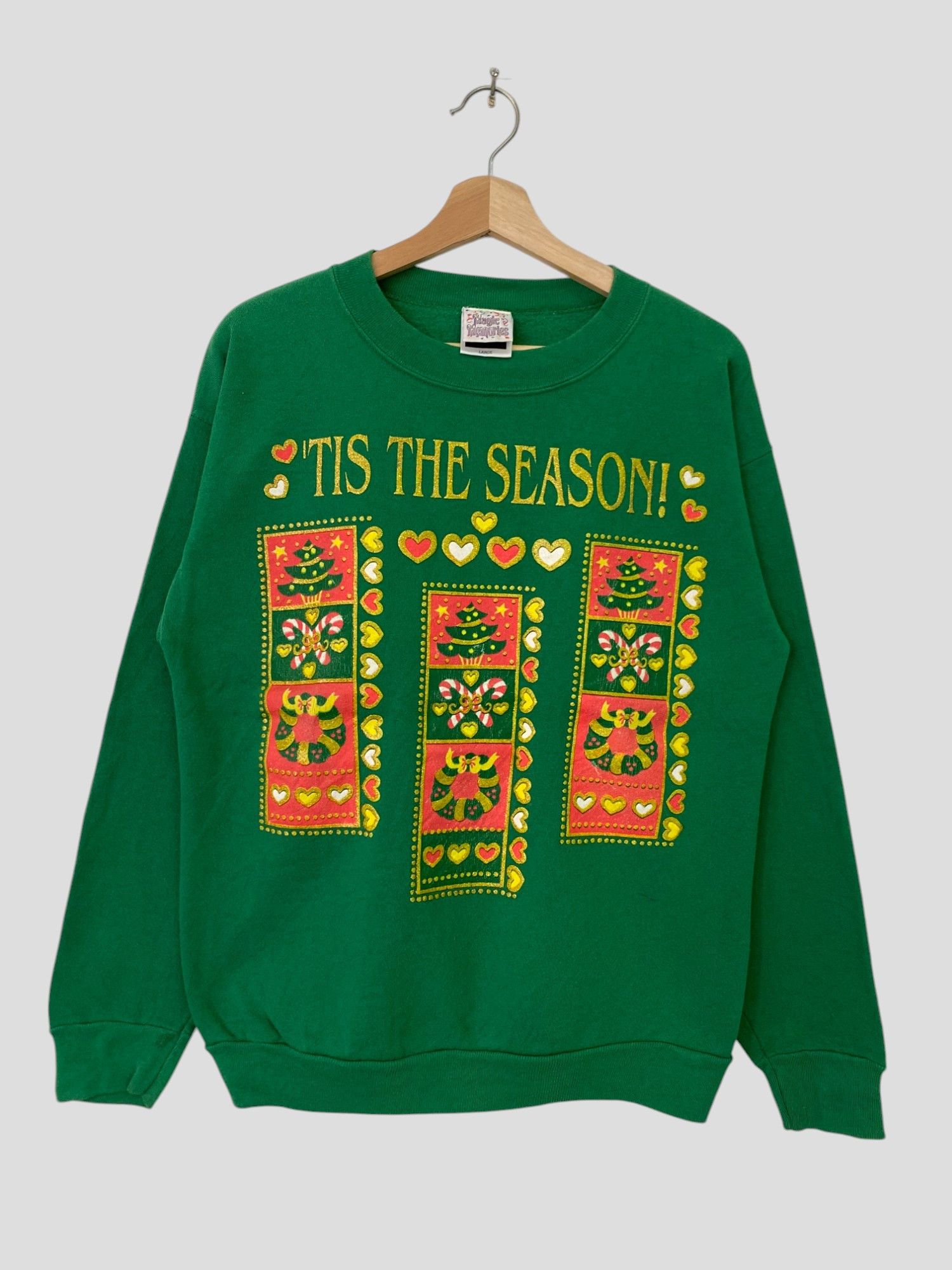 Vintage Vintage Sweatshirt Tis The Season Medium Size Green Size US M / EU 48-50 / 2 - 1 Thumbnail