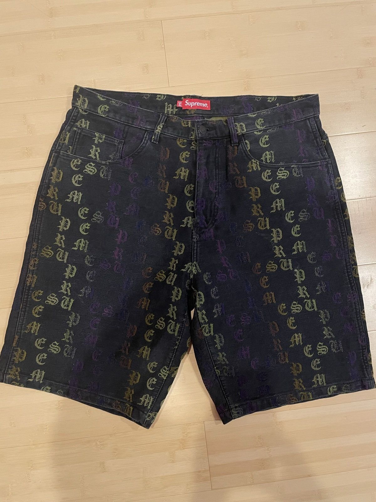 image of Supreme Baggy Gradient Jacquard Denim Shorts Jorts Black, Men's (Size 34)