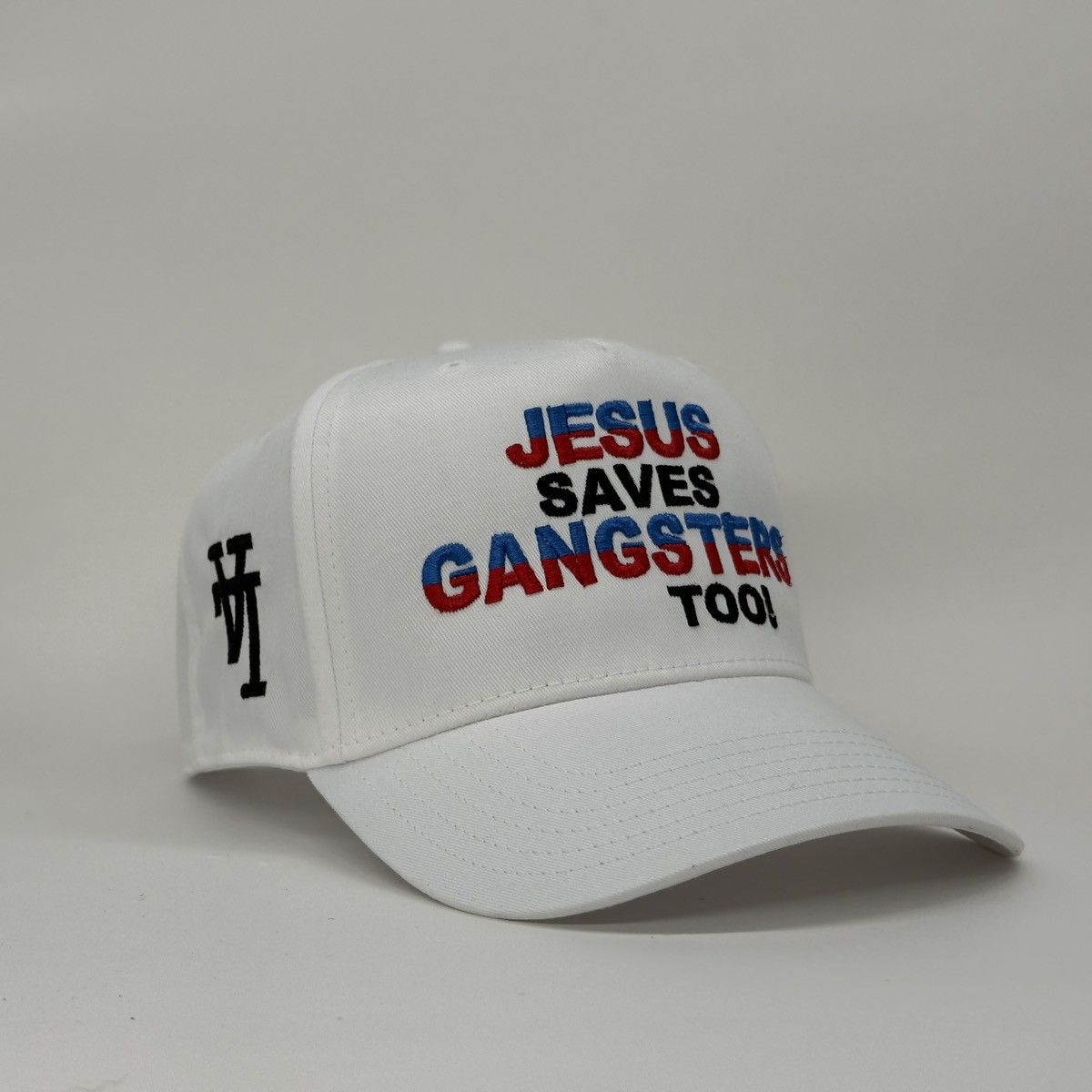 Other LA “Jesus Saves Gangsters Too!” Embroidered White Snapback Size ONE SIZE - 1 Thumbnail