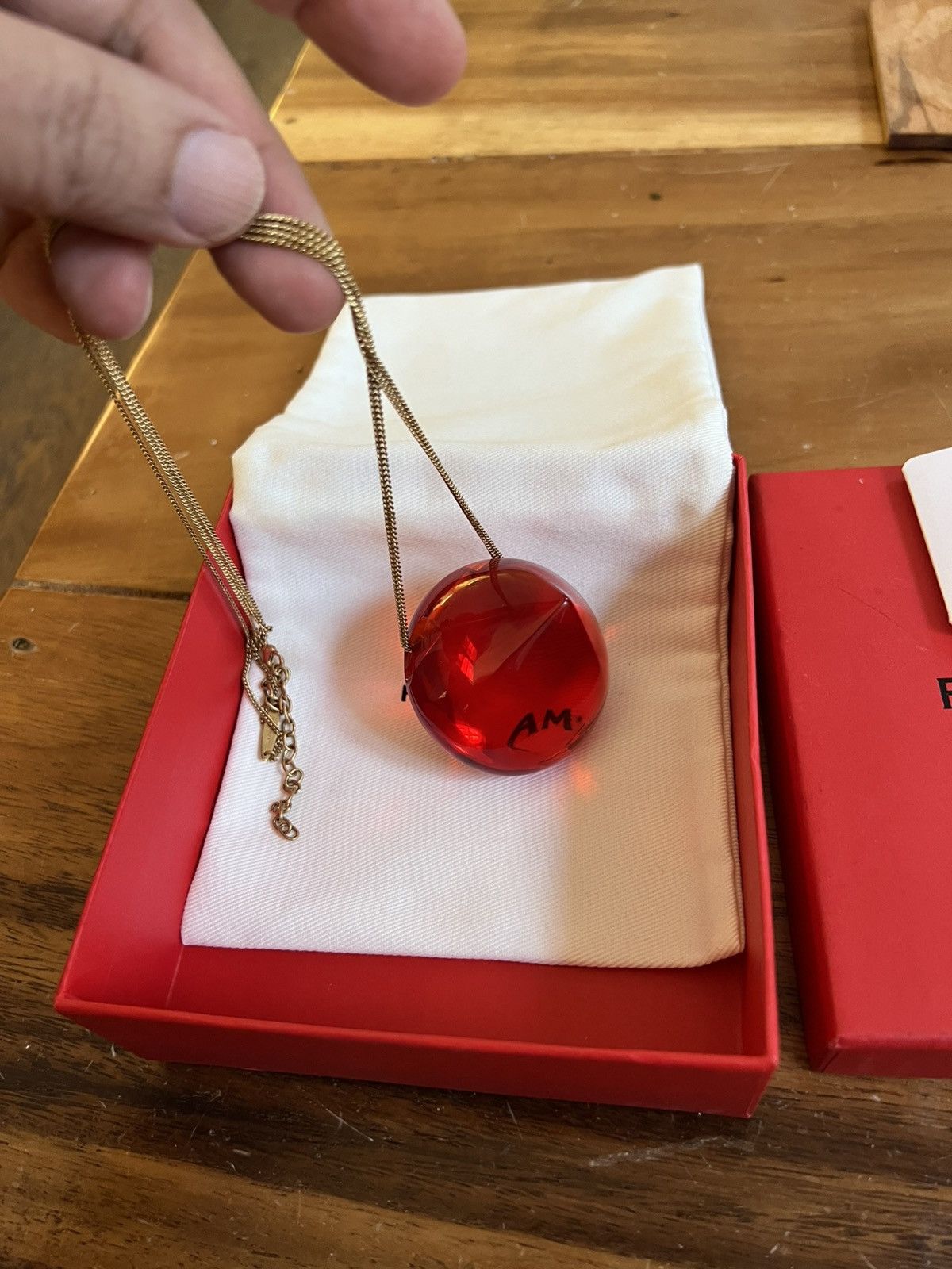 Salvatore Ferragamo Ferragamo Sculptural Pendant Necklace Red Gold Plated Chain Size ONE SIZE - 13 Thumbnail
